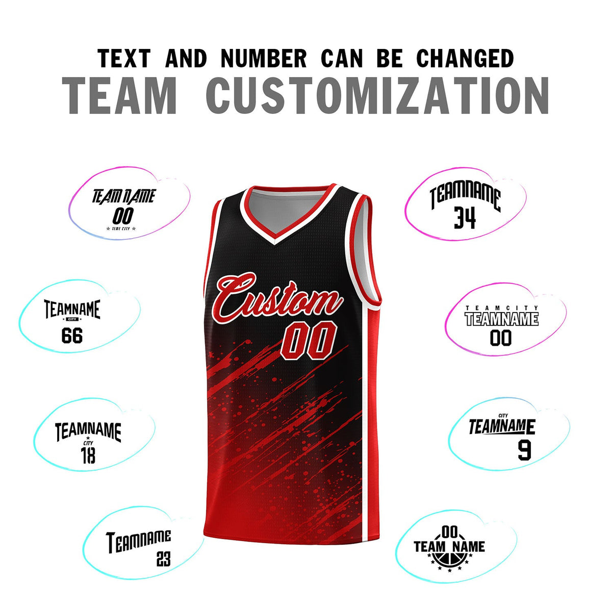 Custom Black Basketball Kits With Red Paint Graffiti