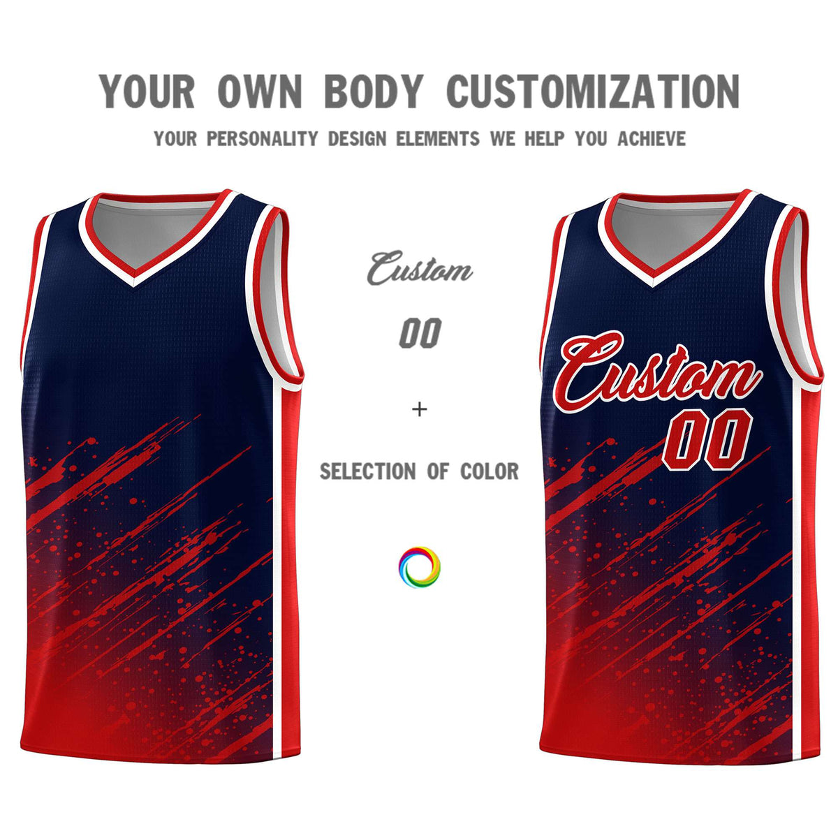 Custom Navy Basketball Kits With Red Paint Graffiti