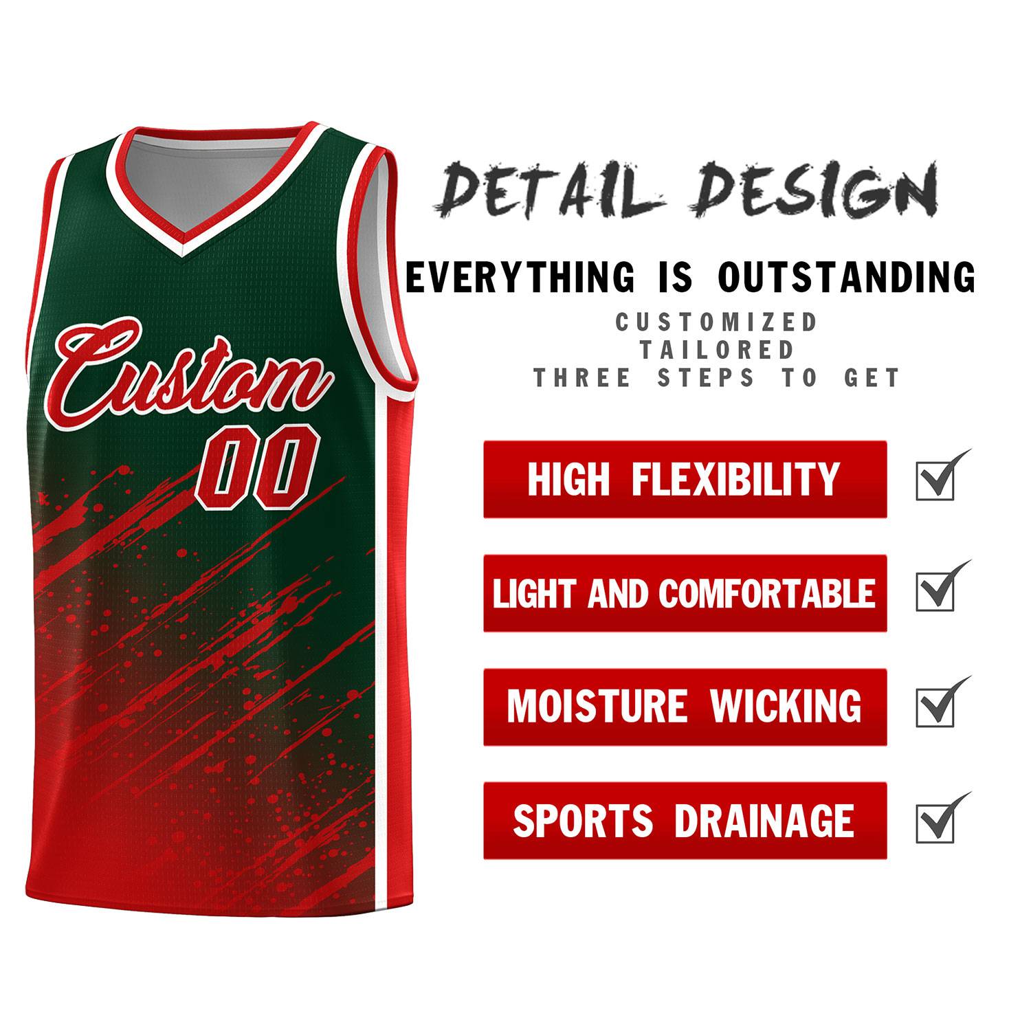 Custom Green Basketball Kits With Red Paint Graffiti