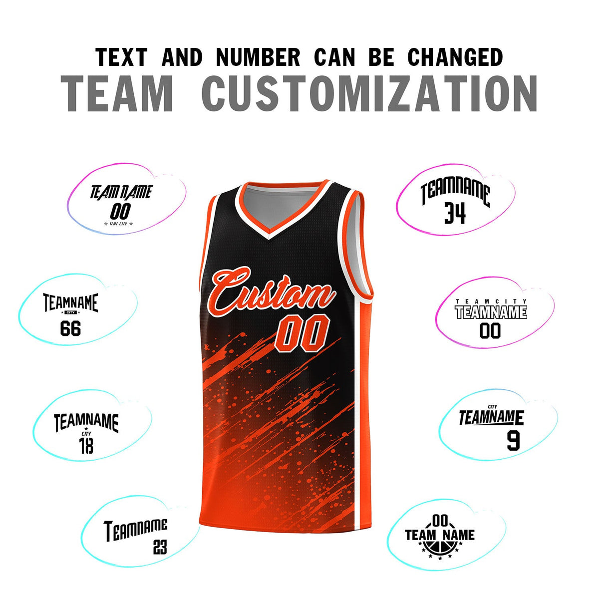 Custom Black Basketball Kits With Orange Paint Graffiti