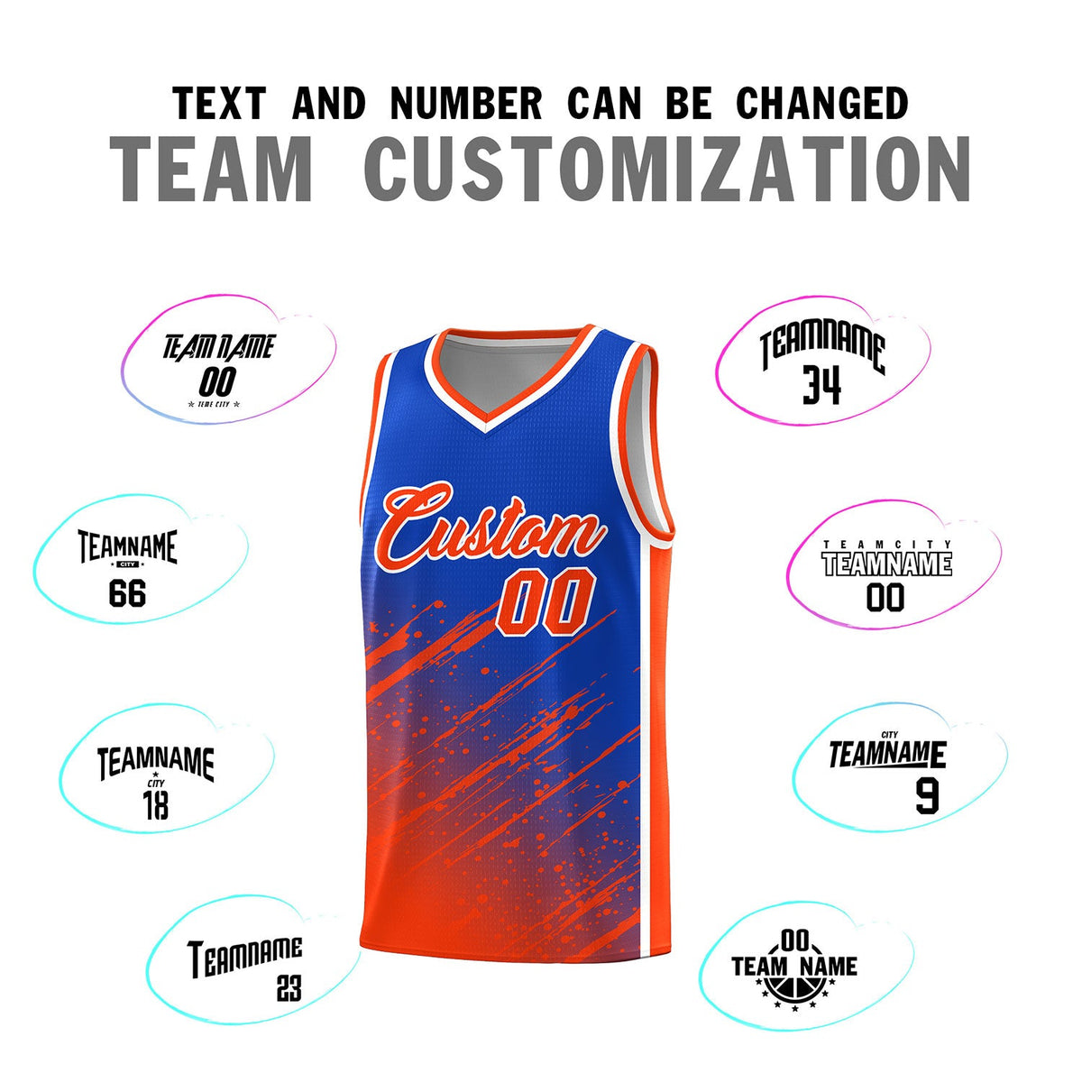 Custom Royal Basketball Kits With Orange Paint Graffiti