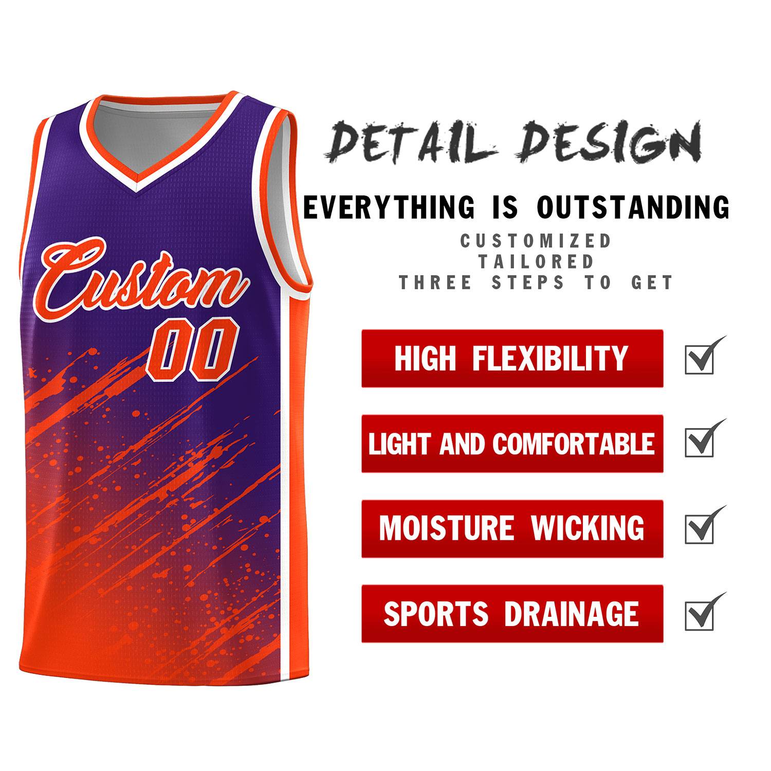 Custom Purple Basketball Kits With Orange Paint Graffiti