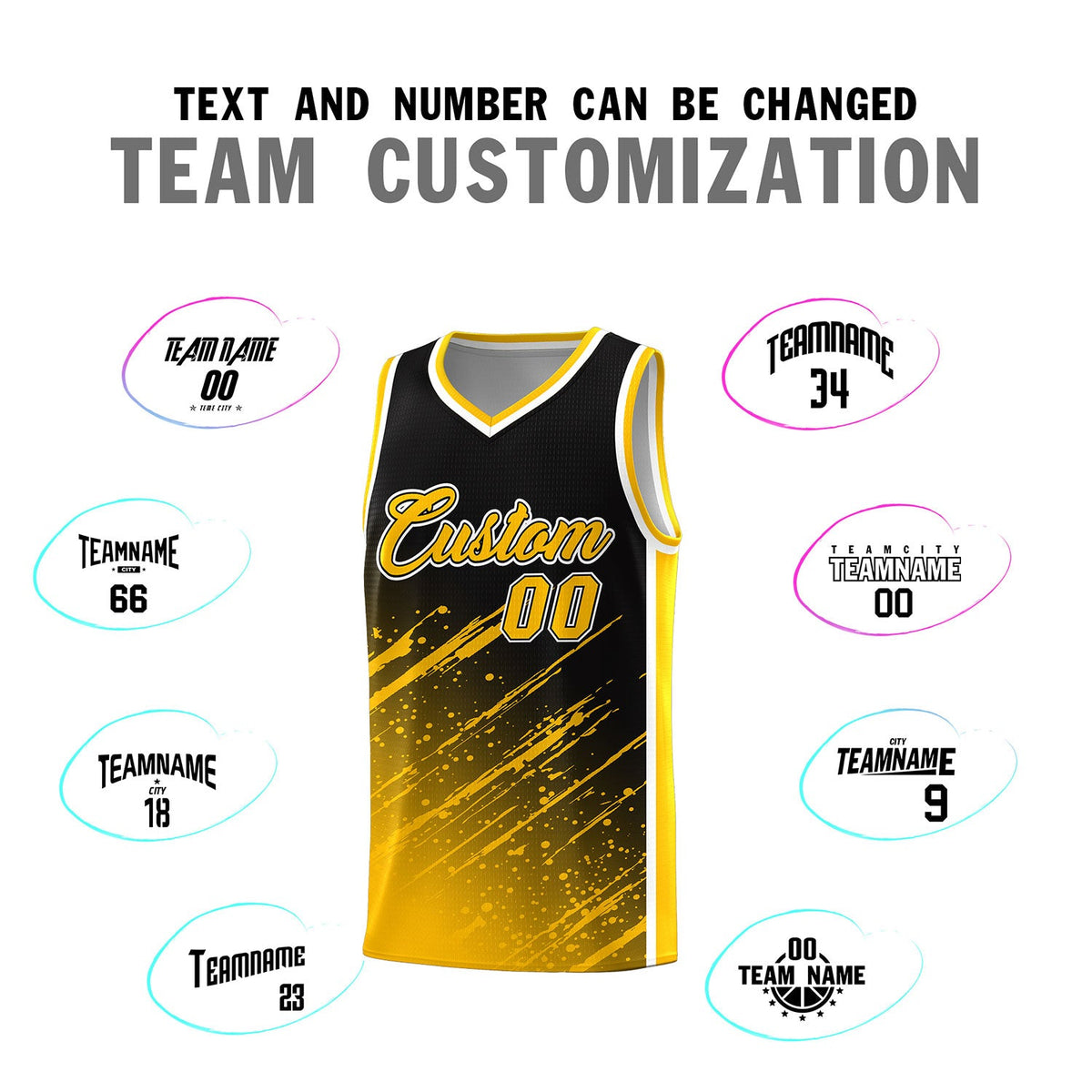 Custom Black Basketball Kits With Yellow Paint Graffiti