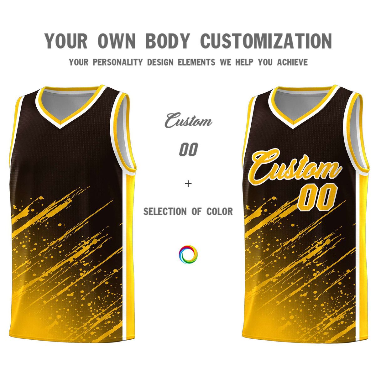 Custom Brown Basketball Kits With Yellow Paint Graffiti