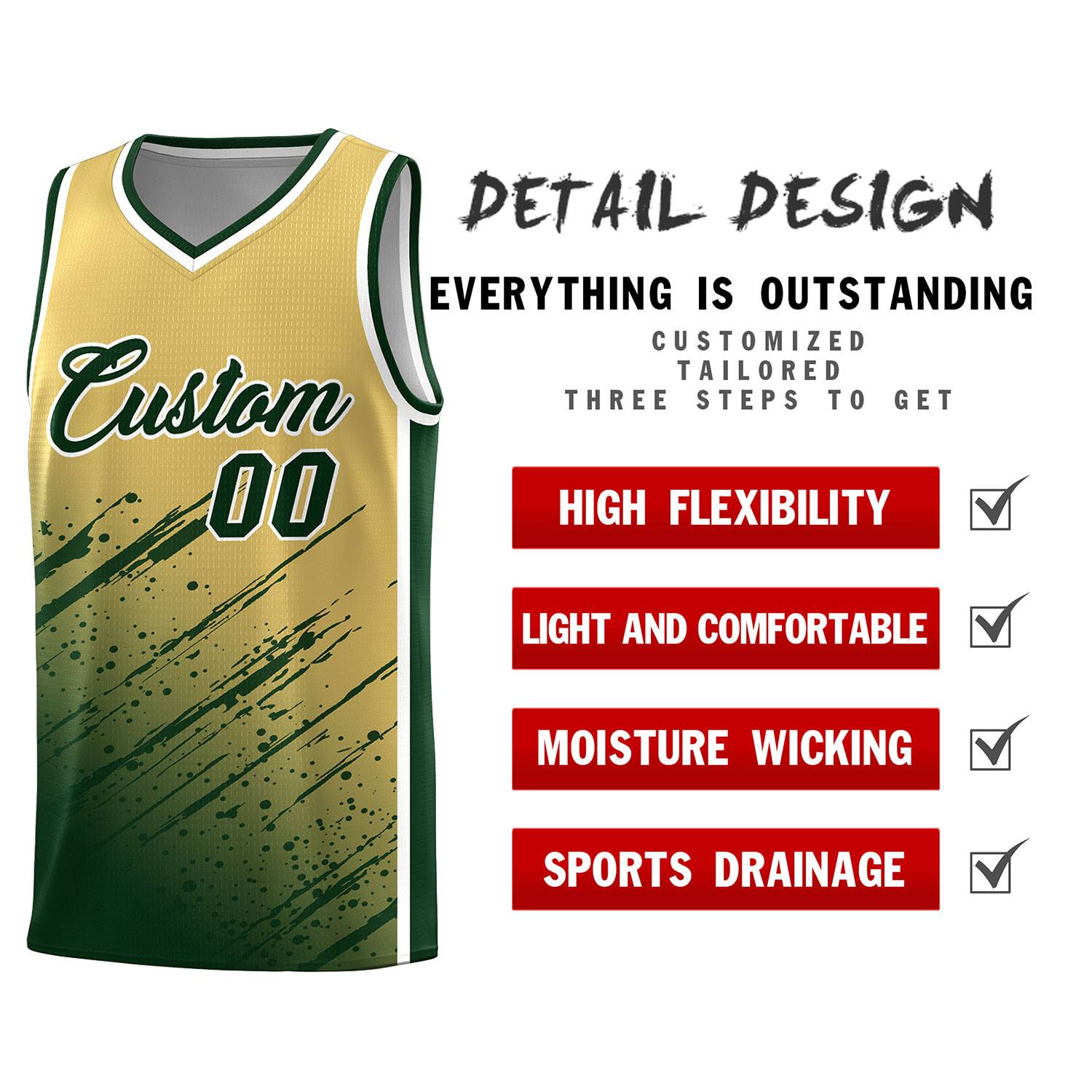 Custom Khaki Basketball Kits With Green Paint Graffiti