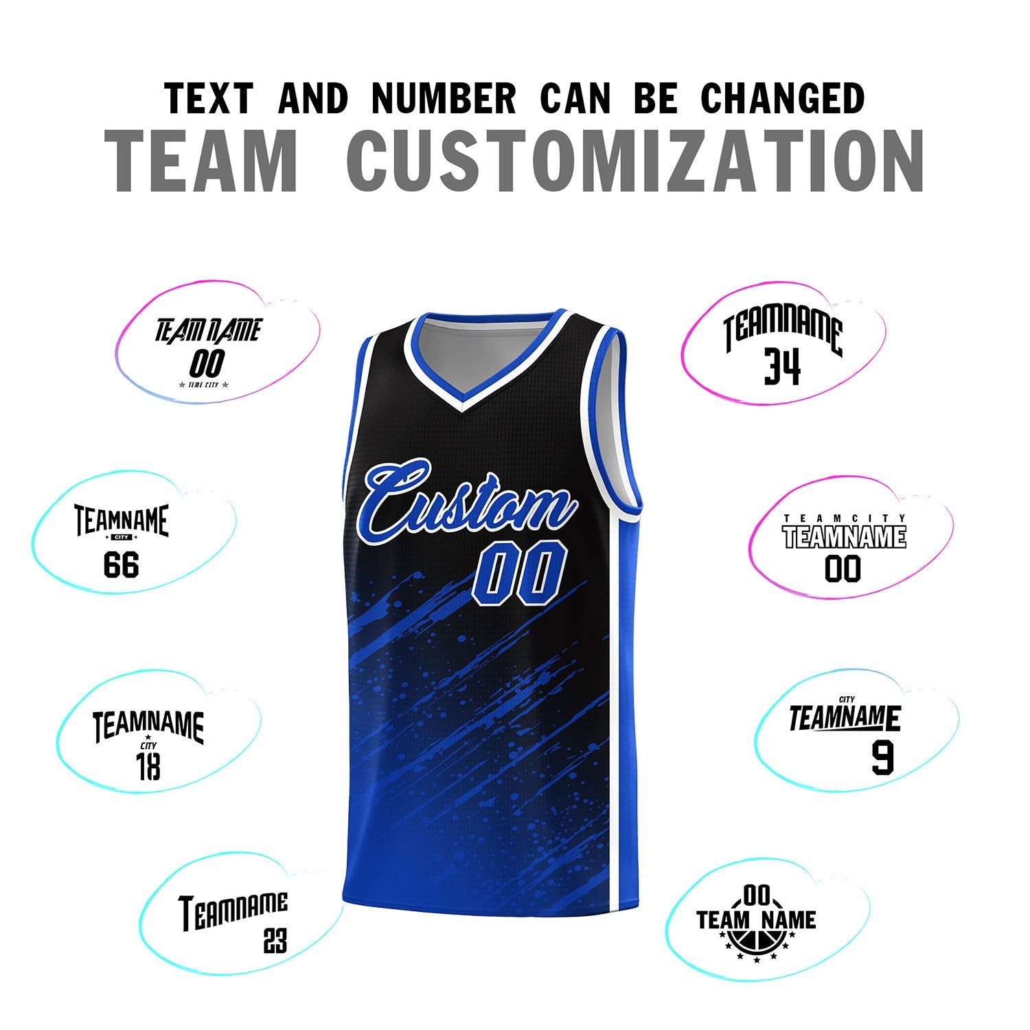 Custom Black Basketball Kits With Royal Paint Graffiti