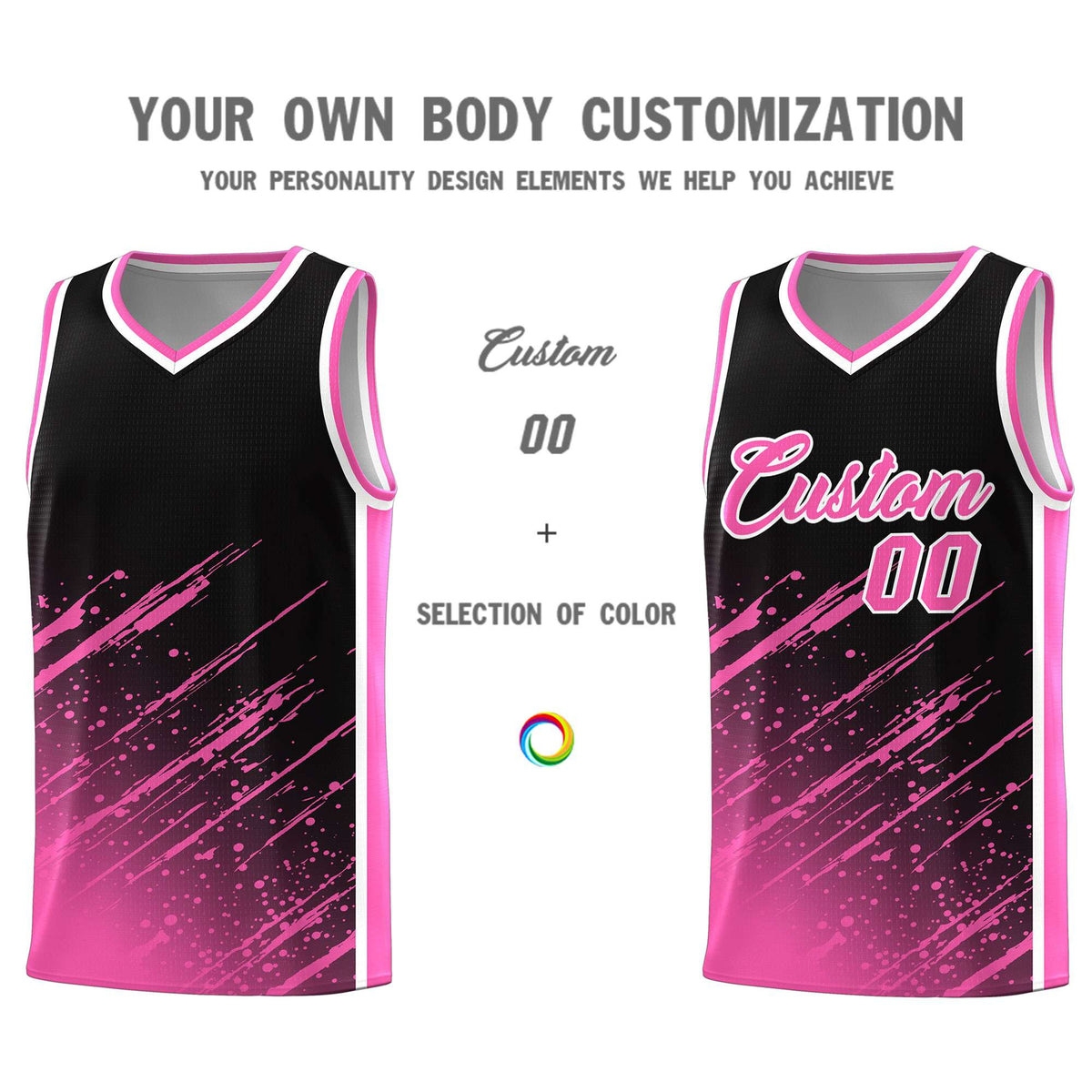 Custom Black Basketball Kits With Pink Paint Graffiti