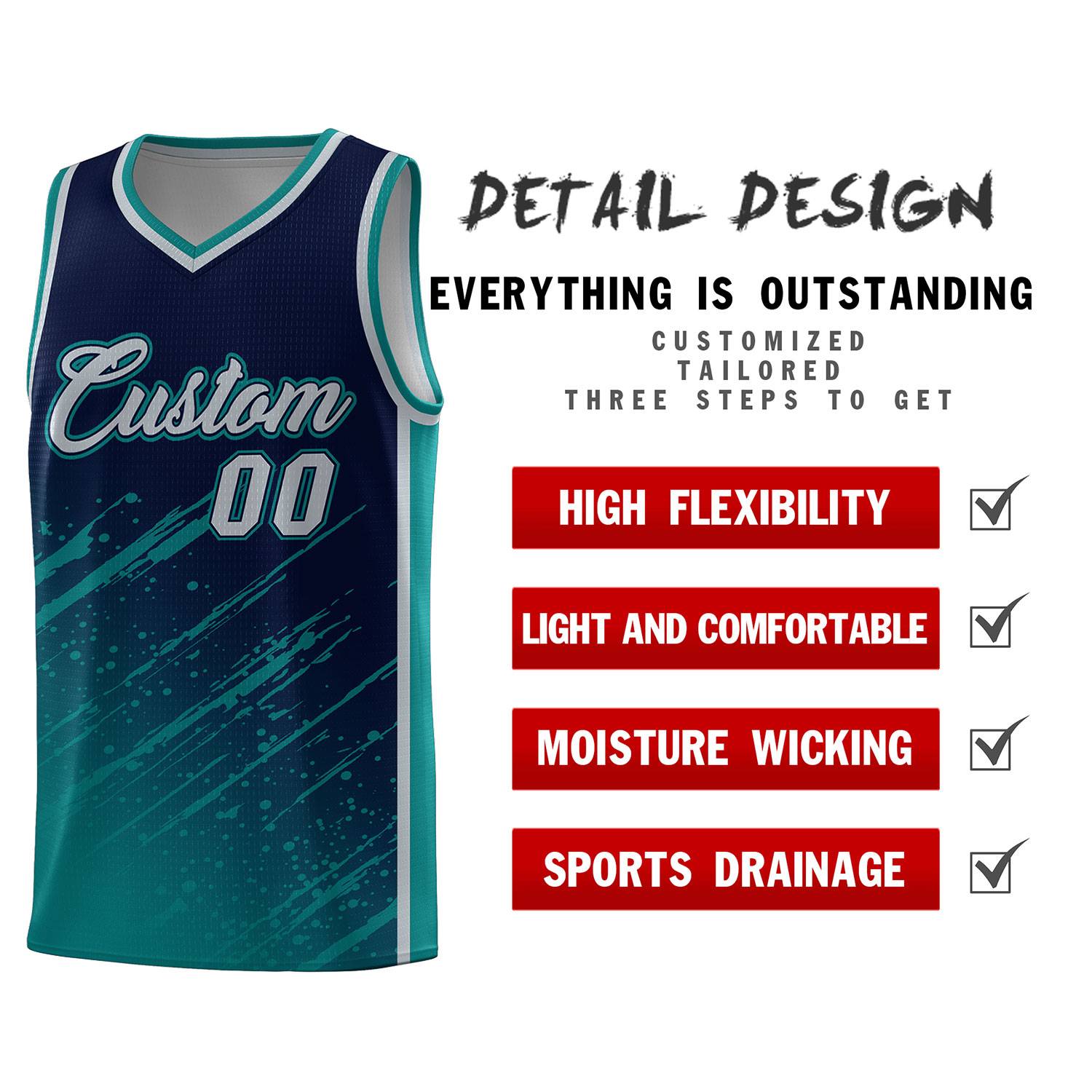 Custom Navy Basketball Kits With Aqua Paint Graffiti