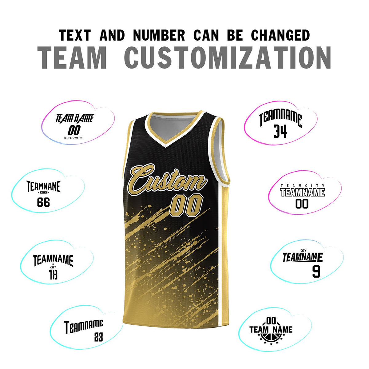 Custom Black Basketball Kits With Old Gold Paint Graffiti
