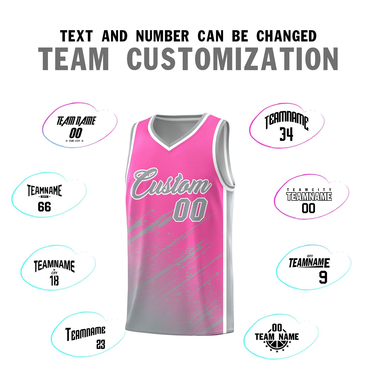Custom Pink Basketball Kits With Gray Paint Graffiti