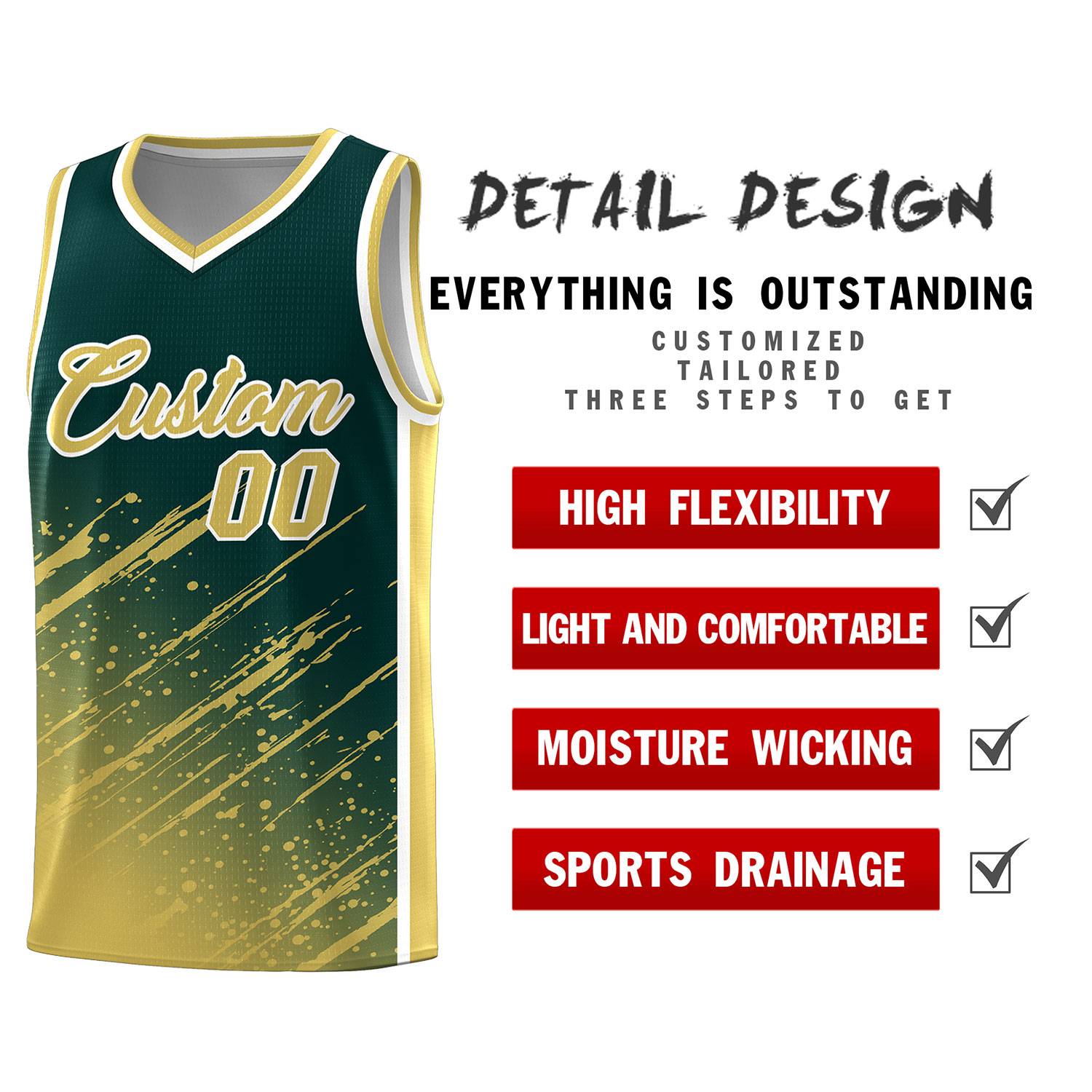 Custom Midnight Green Basketball Kits With Khaki Paint Graffiti