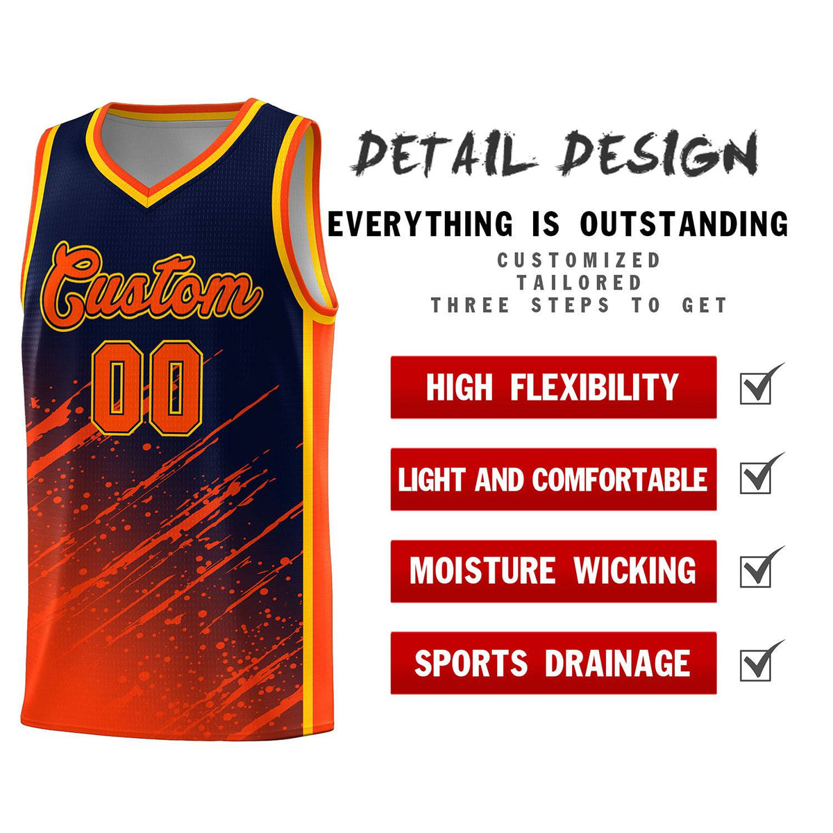 Custom Navy Basketball Kits With Orange Paint Graffiti