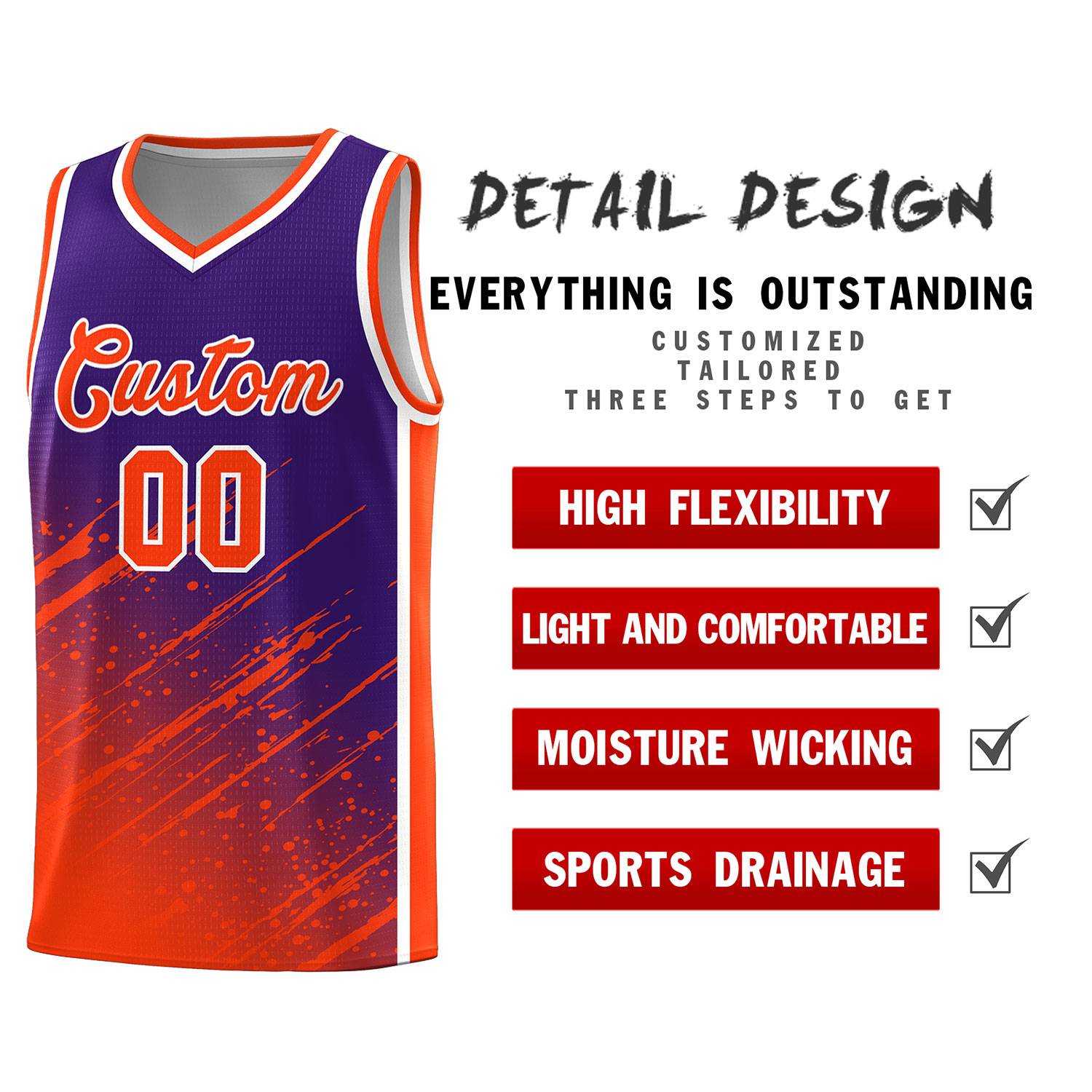 Custom Purple Basketball Kits With Orange Paint Graffiti