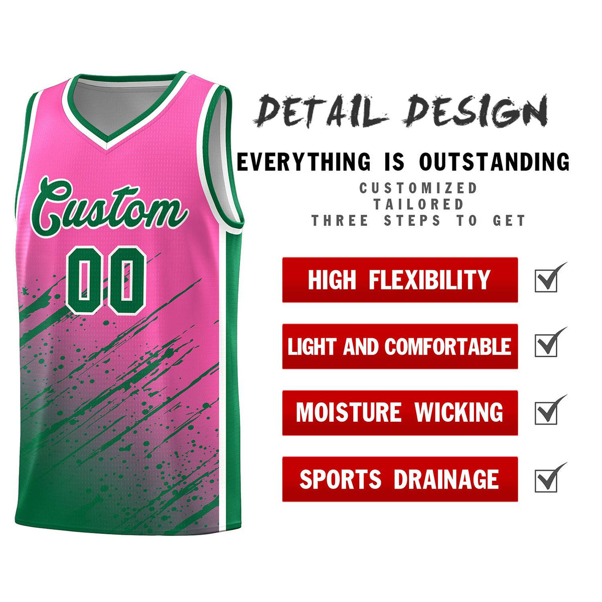 Custom Pink Basketball Kits With Kelly Green Paint Graffiti