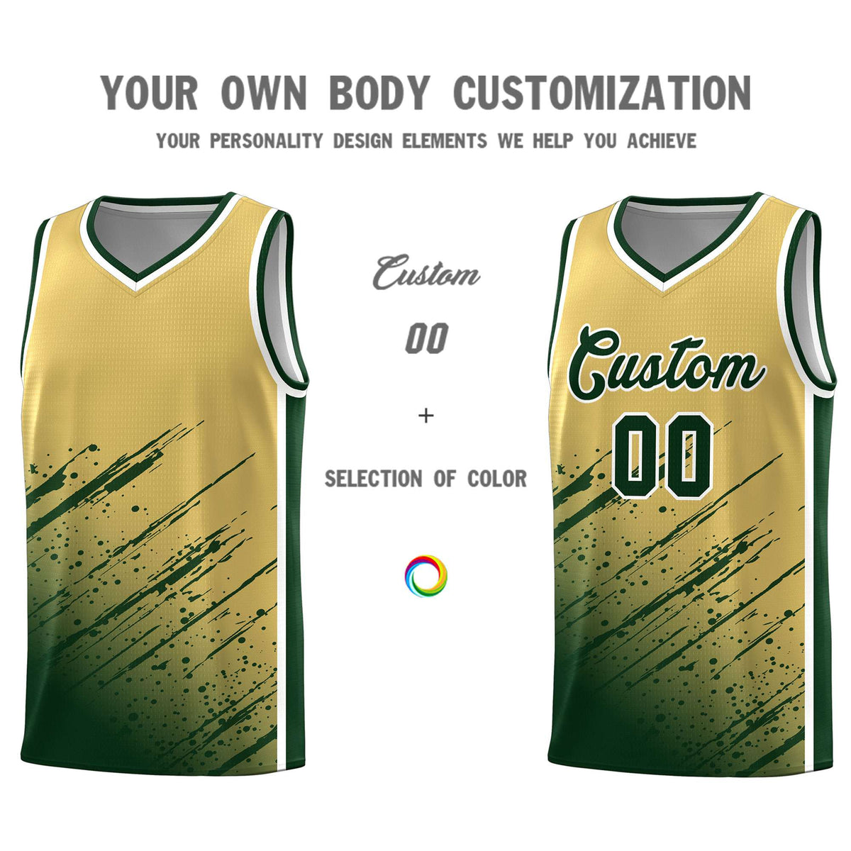 Custom Khaki Basketball Kits With Green Paint Graffiti