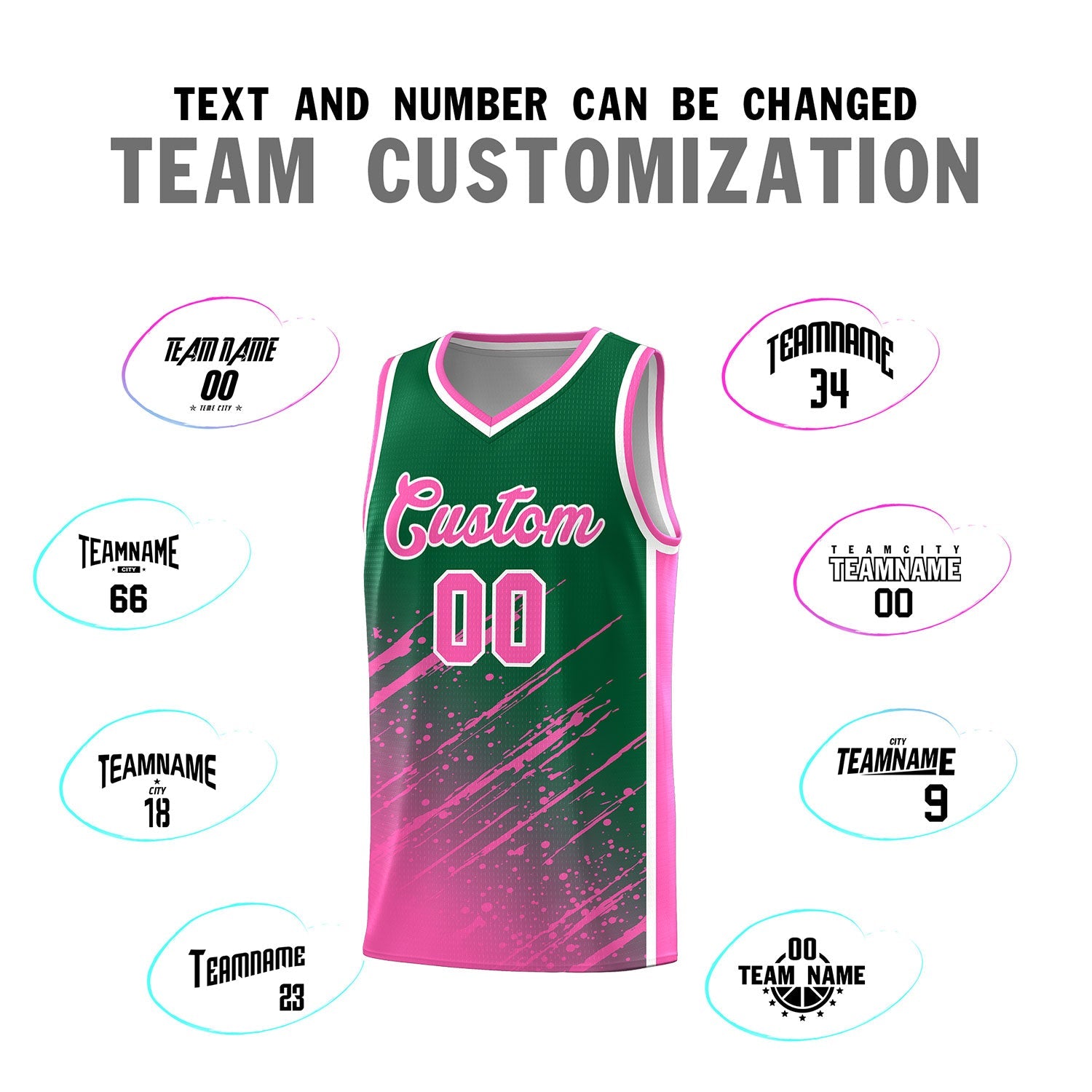 Custom Kelly Green Basketball Kits With Pink Paint Graffiti