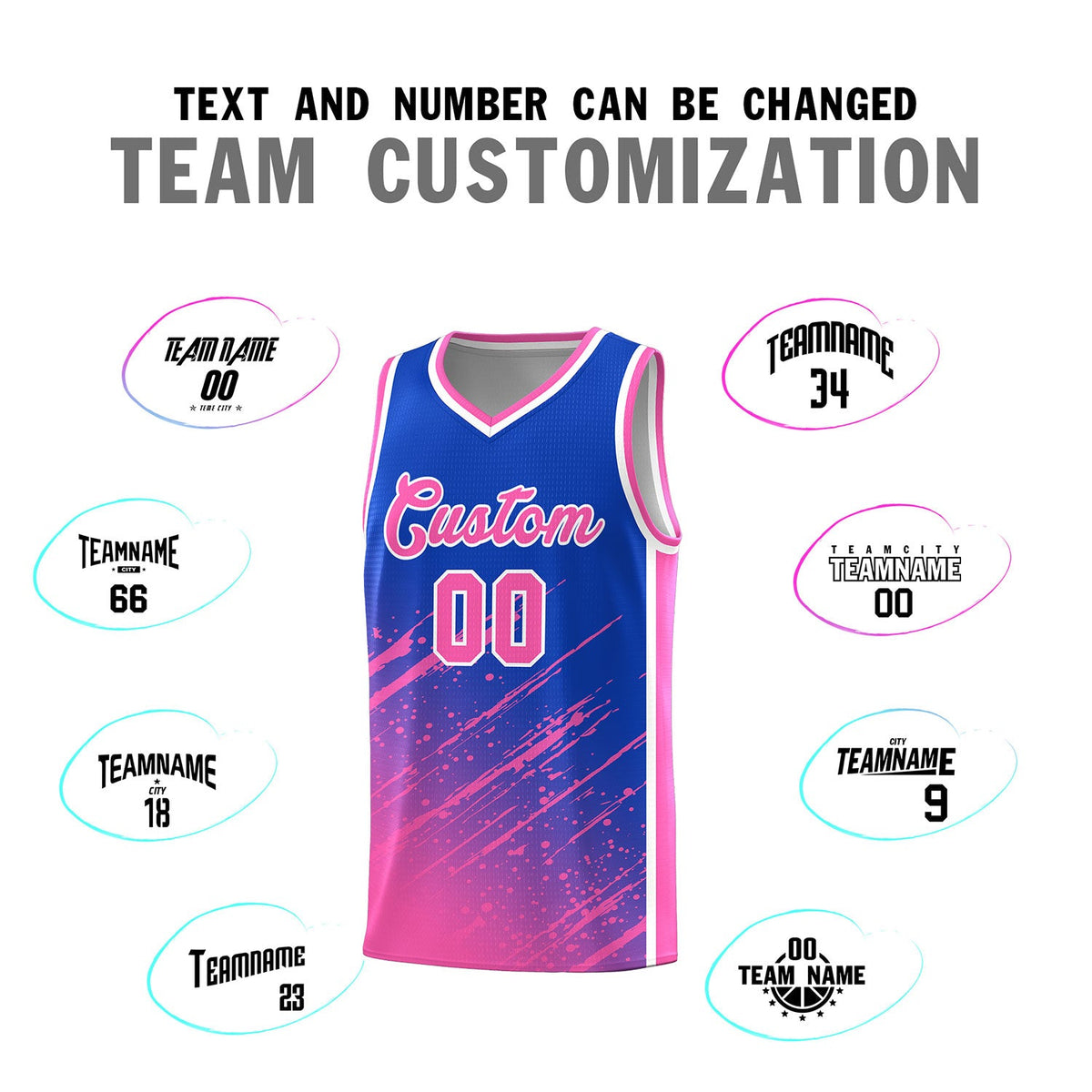 Custom Royal Basketball Kits With Pink Paint Graffiti