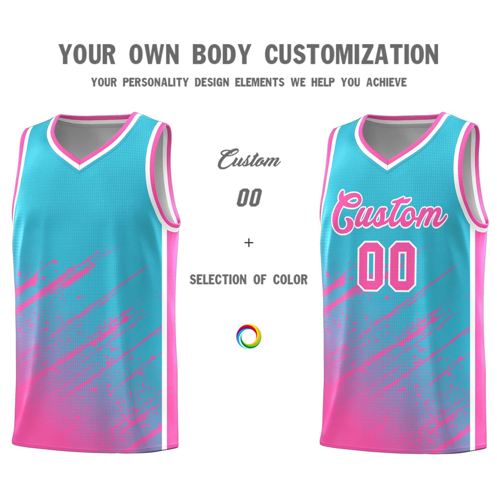 Custom Sky Blue Basketball Kits With Pink Paint Graffiti