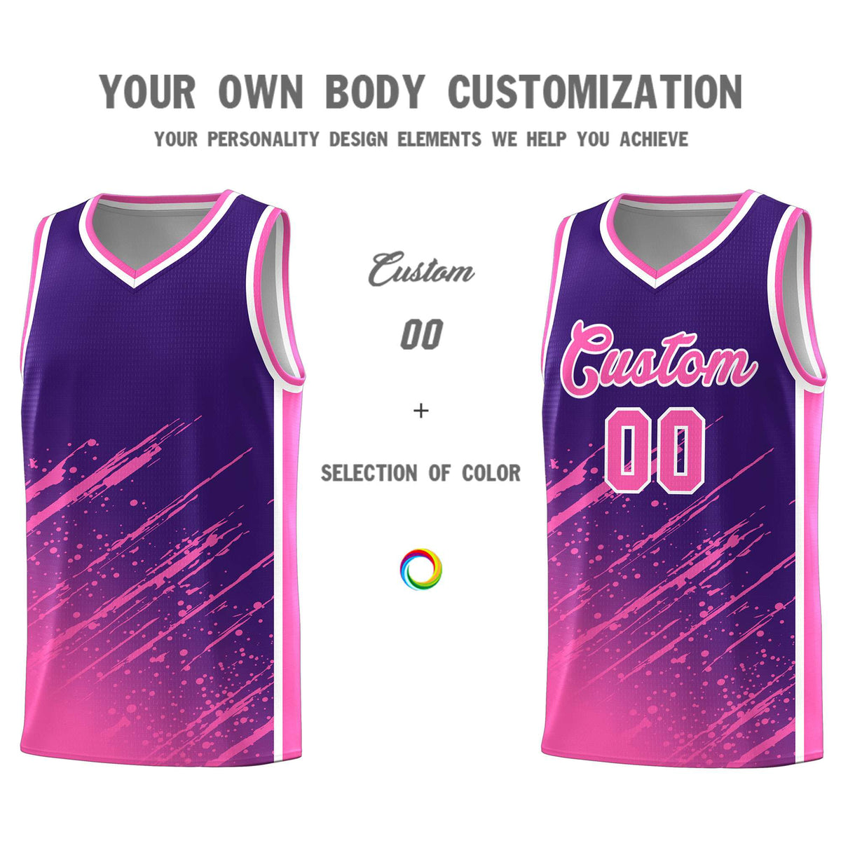 Custom Purple Basketball Kits With Pink Paint Graffiti