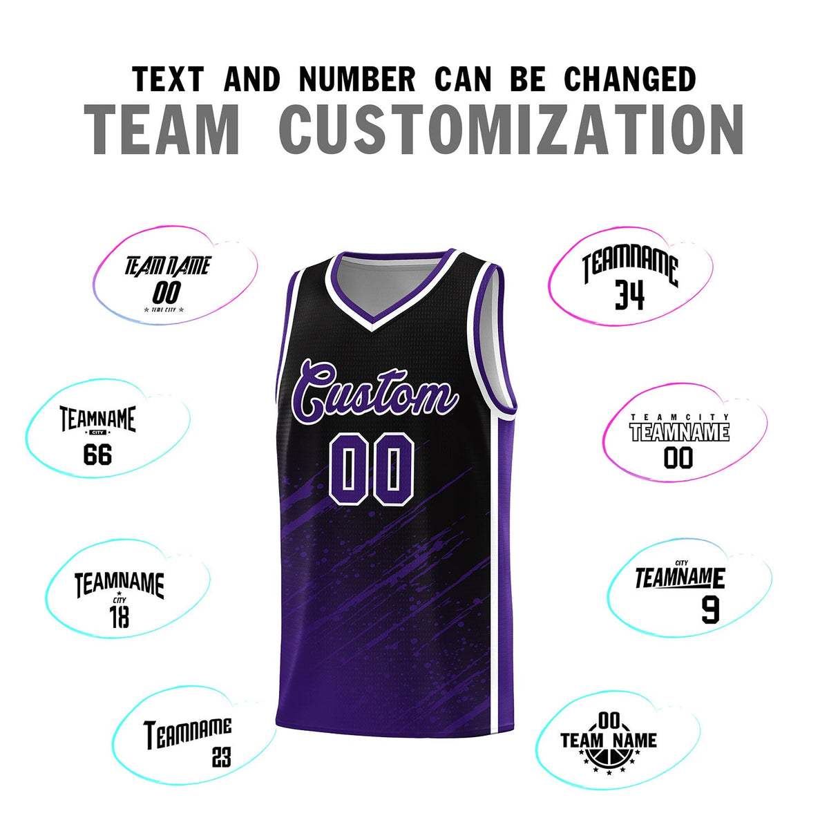 Custom Black Basketball Kits With Purple Paint Graffiti