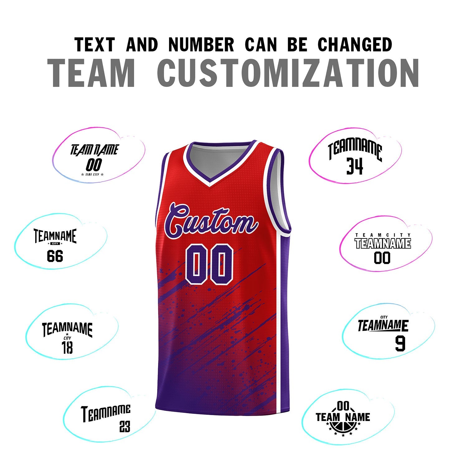 Custom Red Basketball Kits With Purple Paint Graffiti