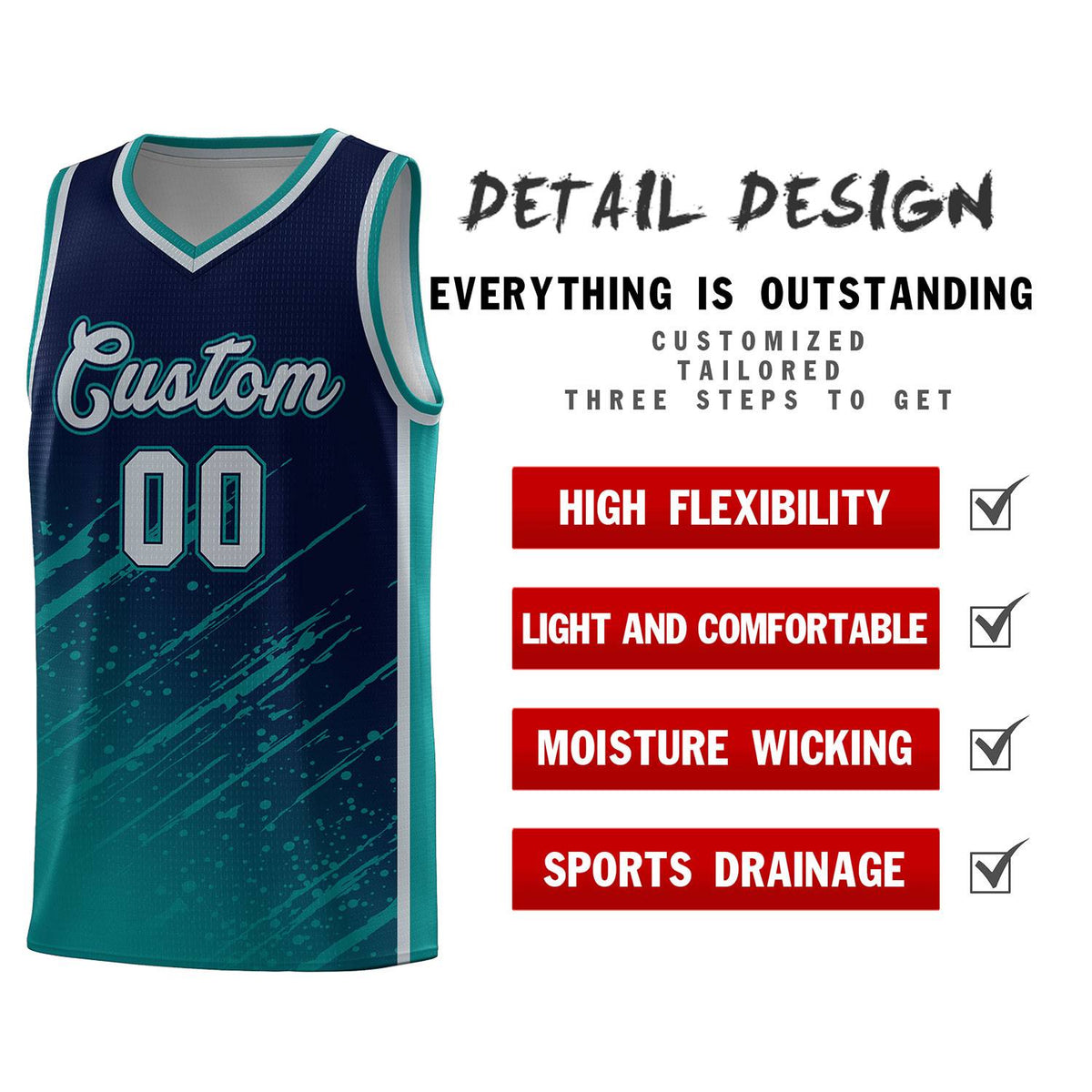 Custom Navy Basketball Kits With Aqua Paint Graffiti
