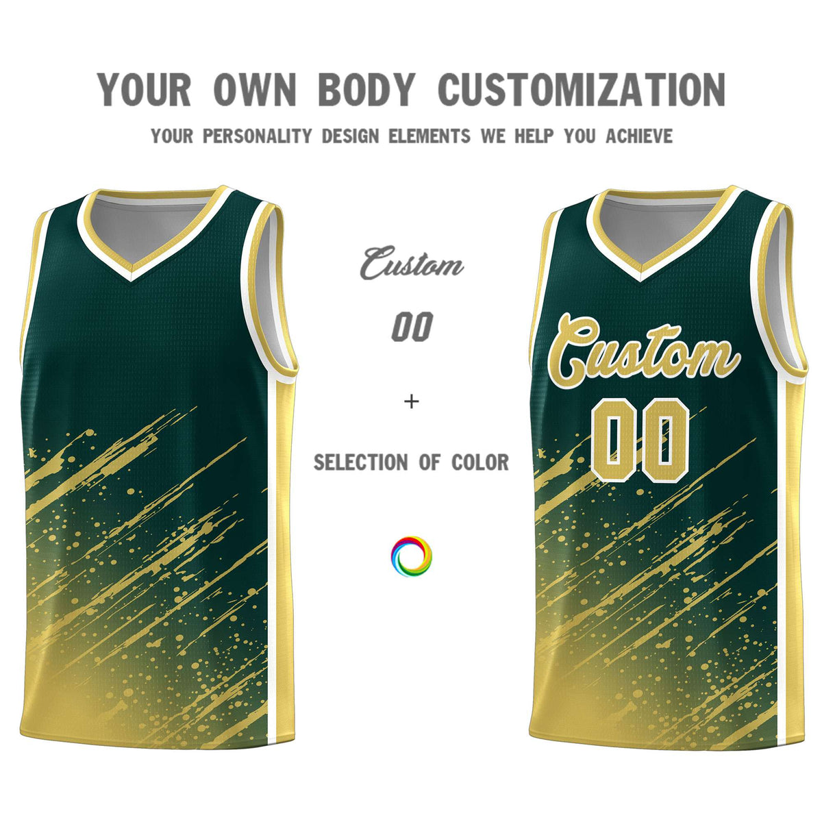 Custom Midnight Green Basketball Kits With Khaki Paint Graffiti