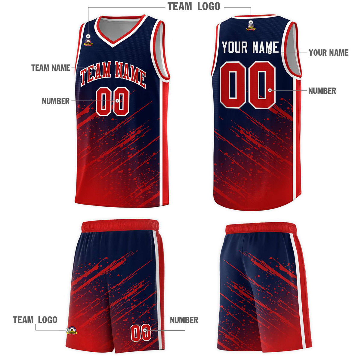 Custom Navy Basketball Kits With Red Paint Graffiti