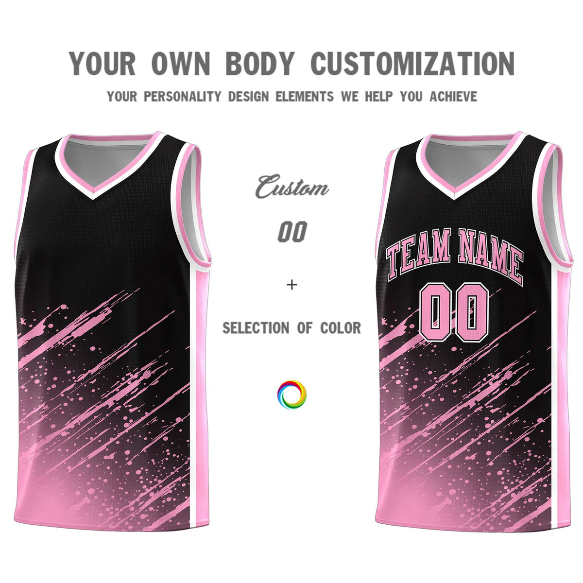 Custom Black Basketball Kits With Light Pink Paint Graffiti