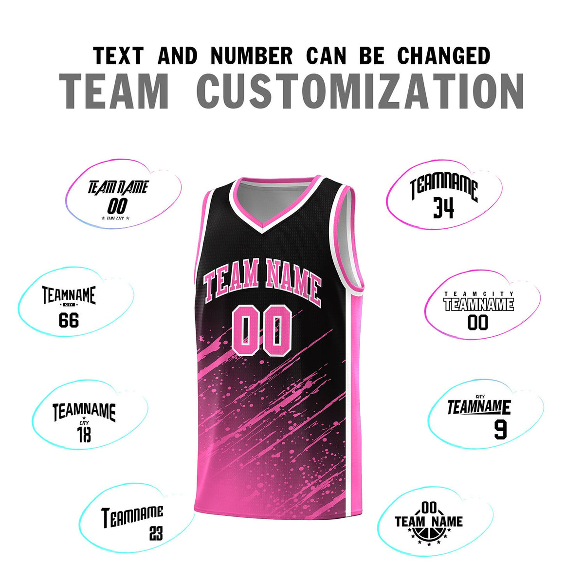 Custom Black Basketball Kits With Pink Paint Graffiti