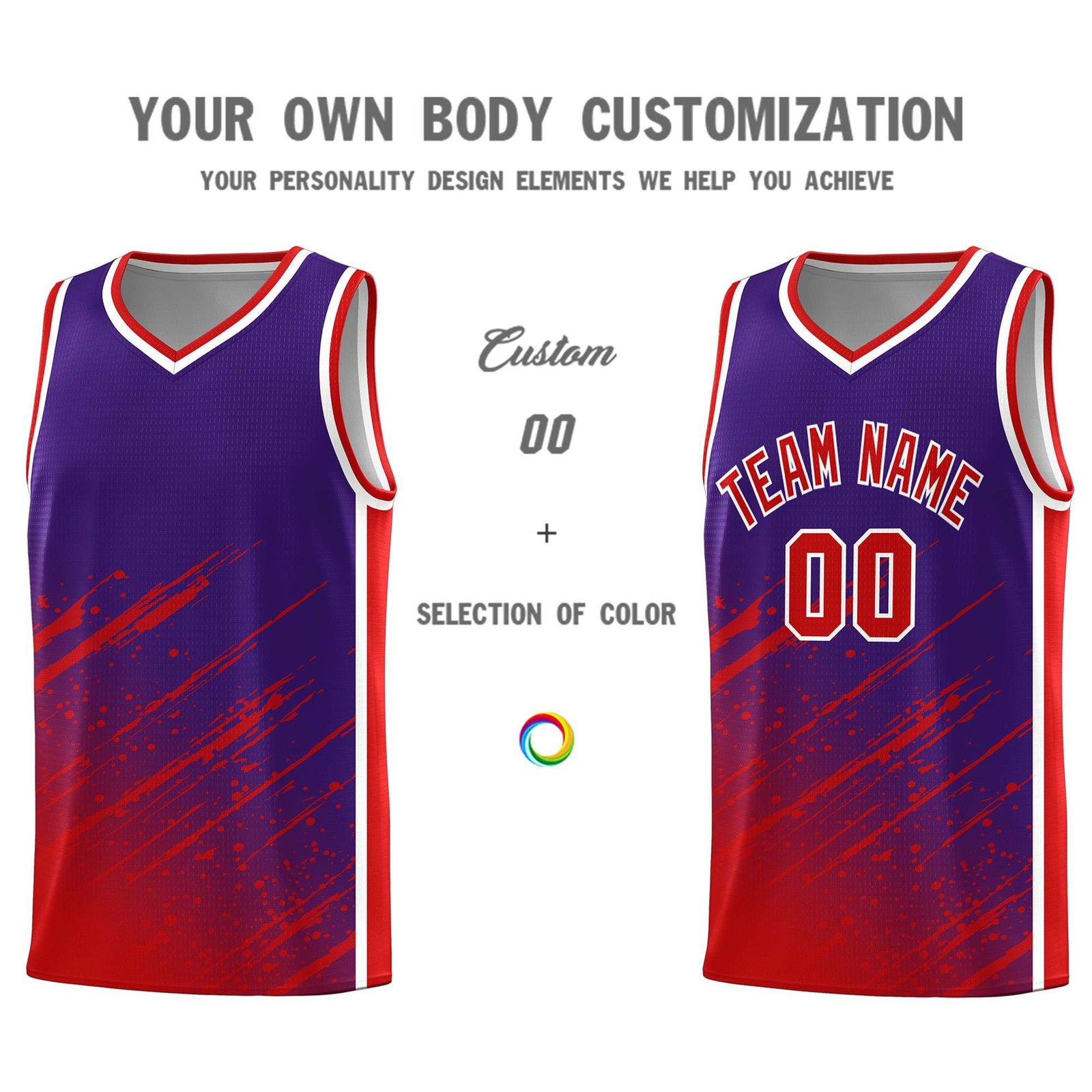 Custom Purple Basketball Kits With Red Paint Graffiti