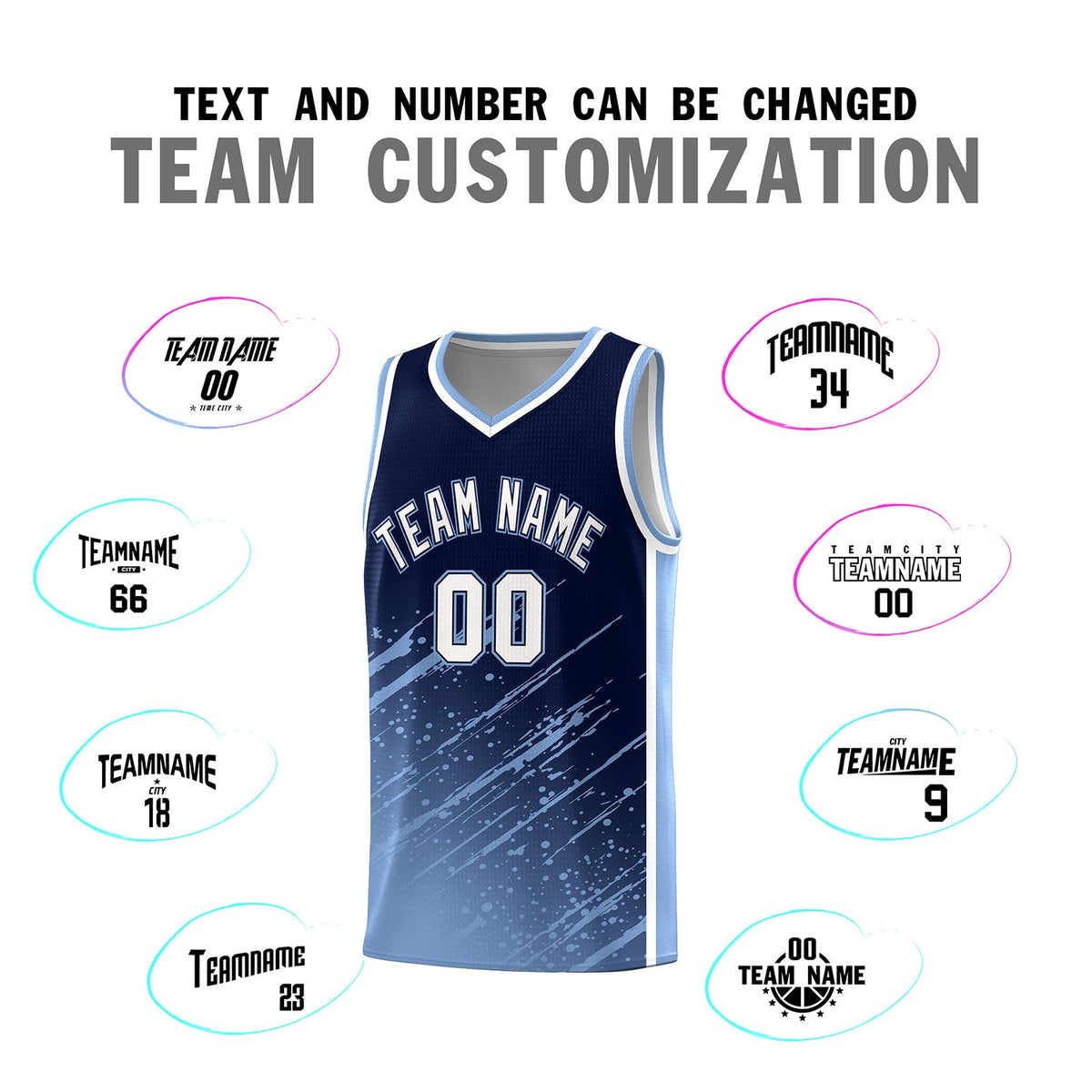 Custom Navy Basketball Kits With Light Blue Paint Graffiti