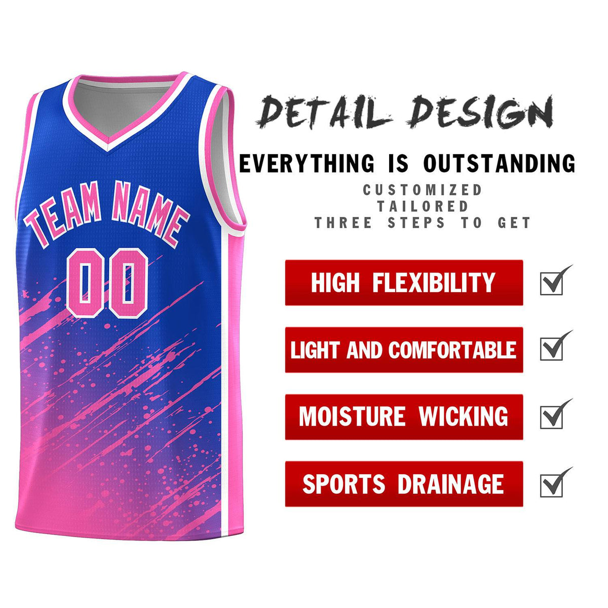 Custom Royal Basketball Kits With Pink Paint Graffiti