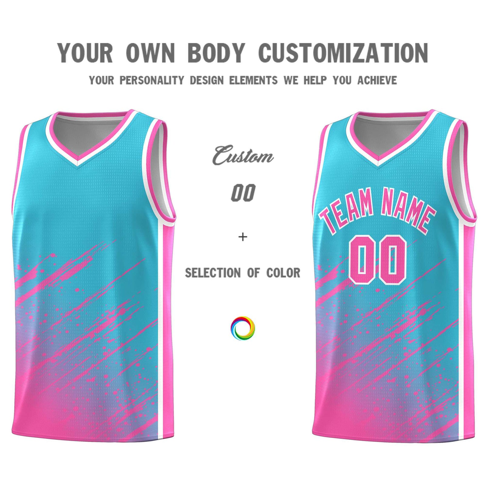 Custom Sky Blue Basketball Kits With Pink Paint Graffiti