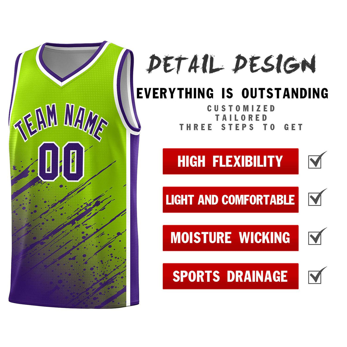 Custom Neon Green Basketball Kits With Purple Paint Graffiti