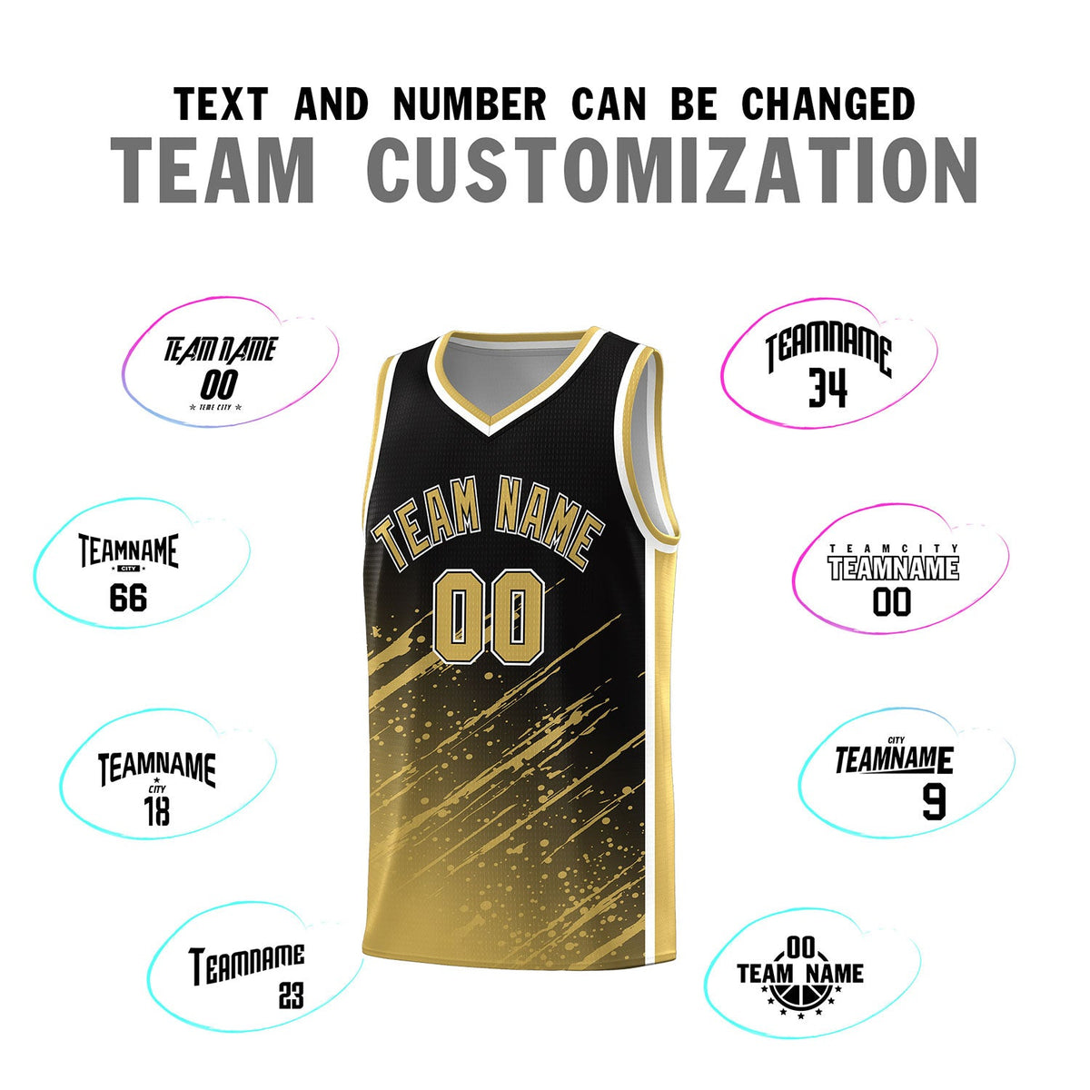 Custom Black Basketball Kits With Old Gold Paint Graffiti