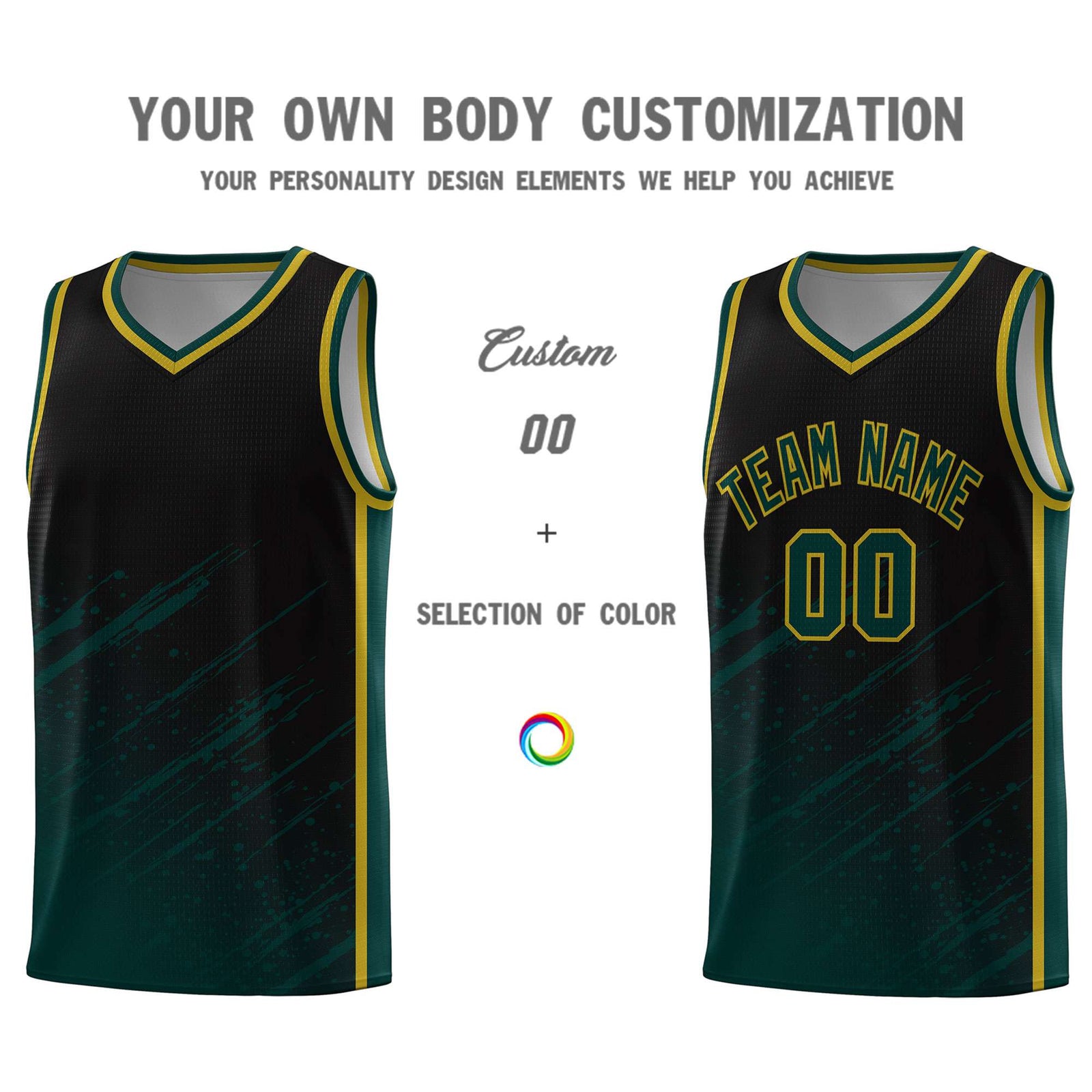 Custom Black Basketball Kits With Midnight Green Paint Graffiti
