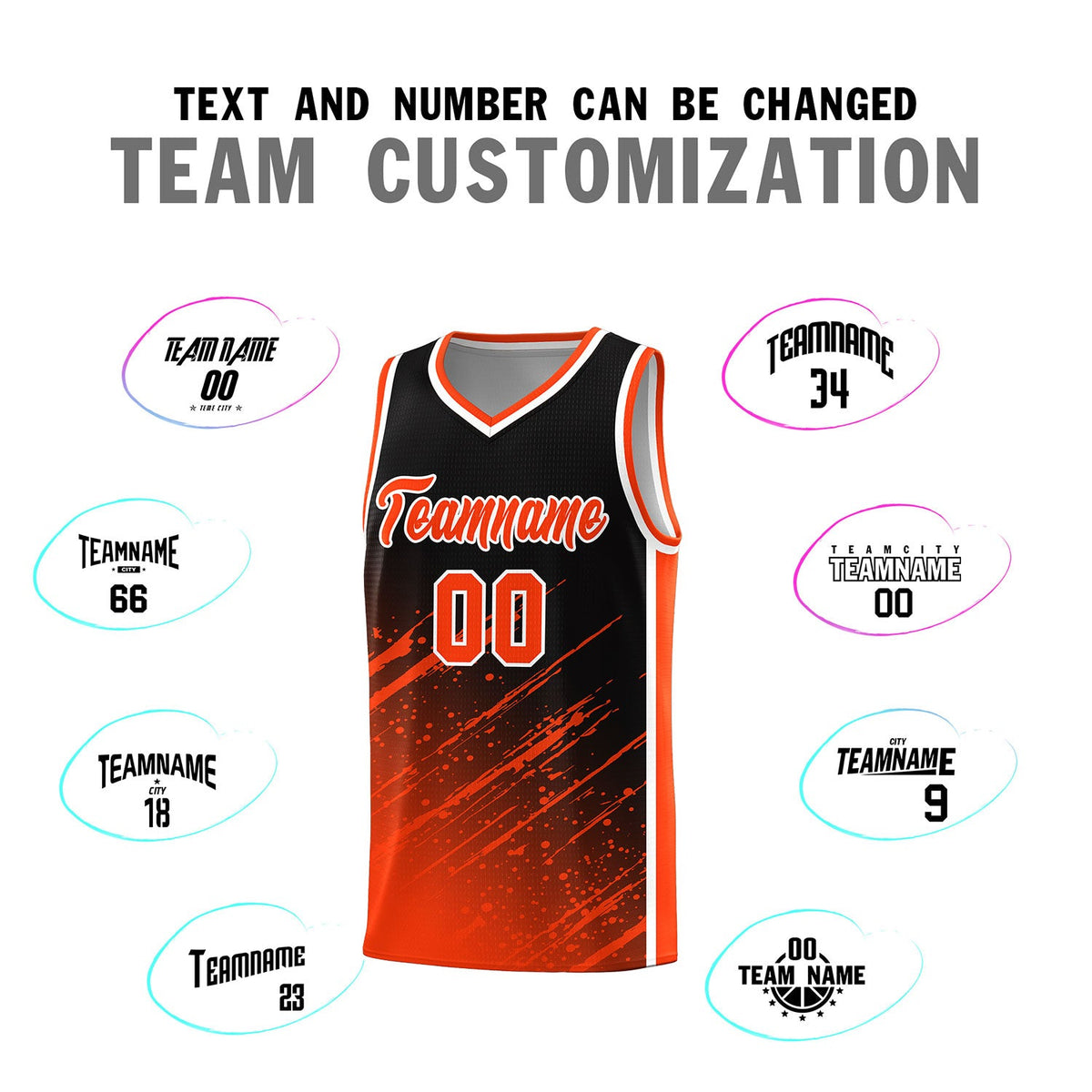 Custom Black Basketball Kits With Orange Paint Graffiti