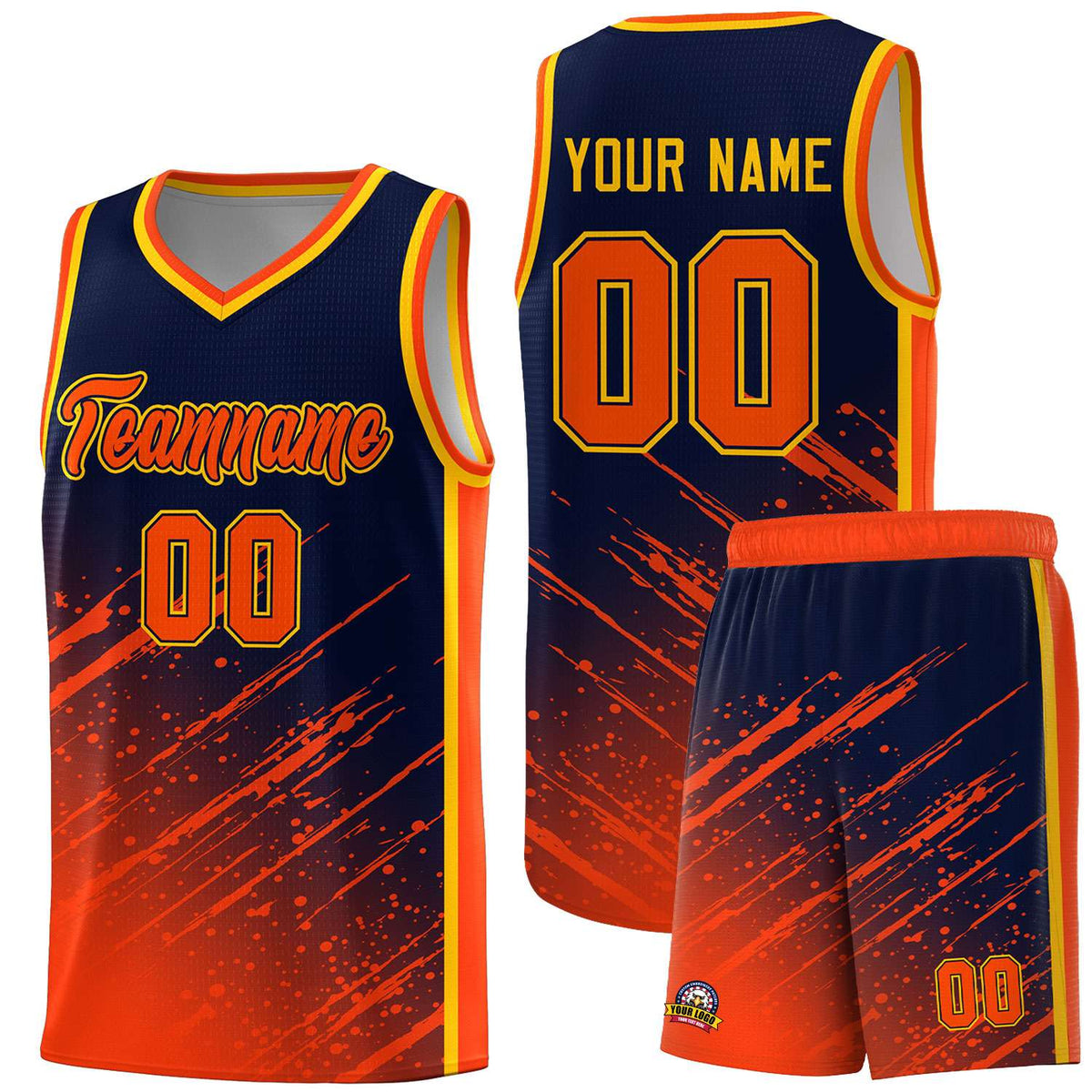 Custom Navy Basketball Kits With Orange Paint Graffiti