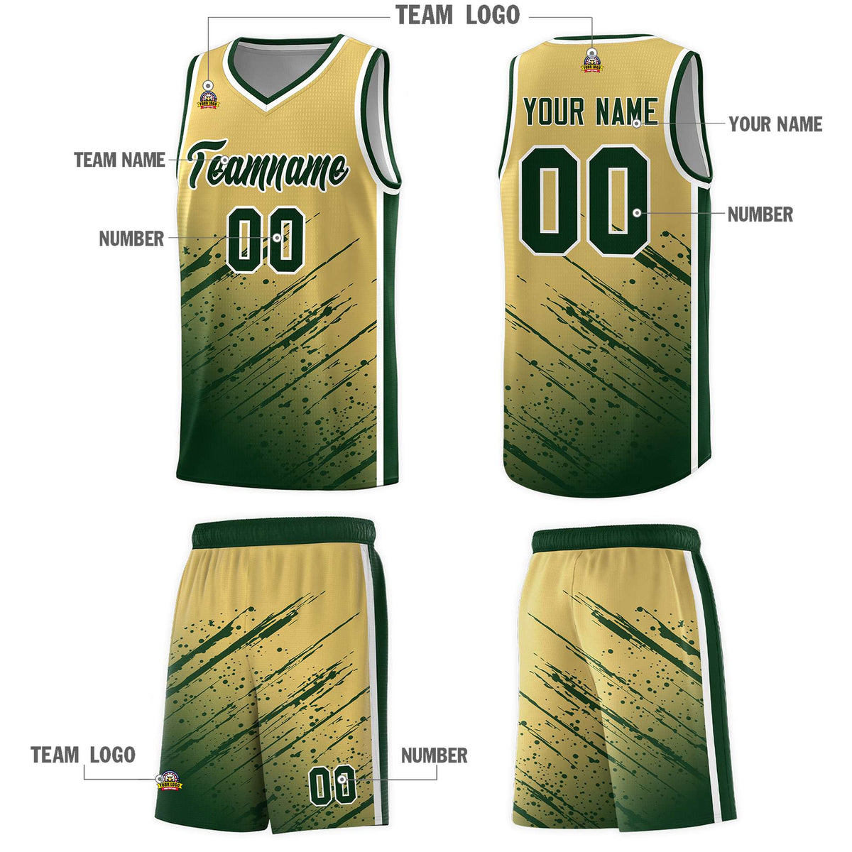 Custom Khaki Basketball Kits With Green Paint Graffiti