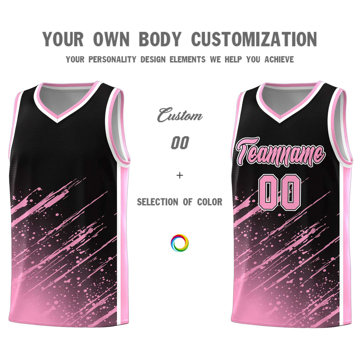 Custom Black Basketball Kits With Light Pink Paint Graffiti