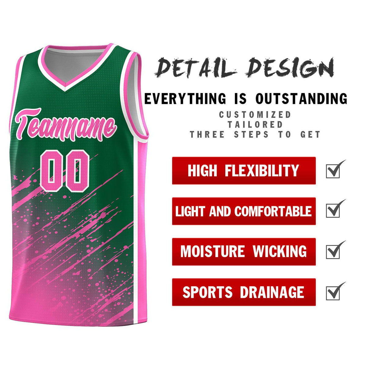 Custom Kelly Green Basketball Kits With Pink Paint Graffiti