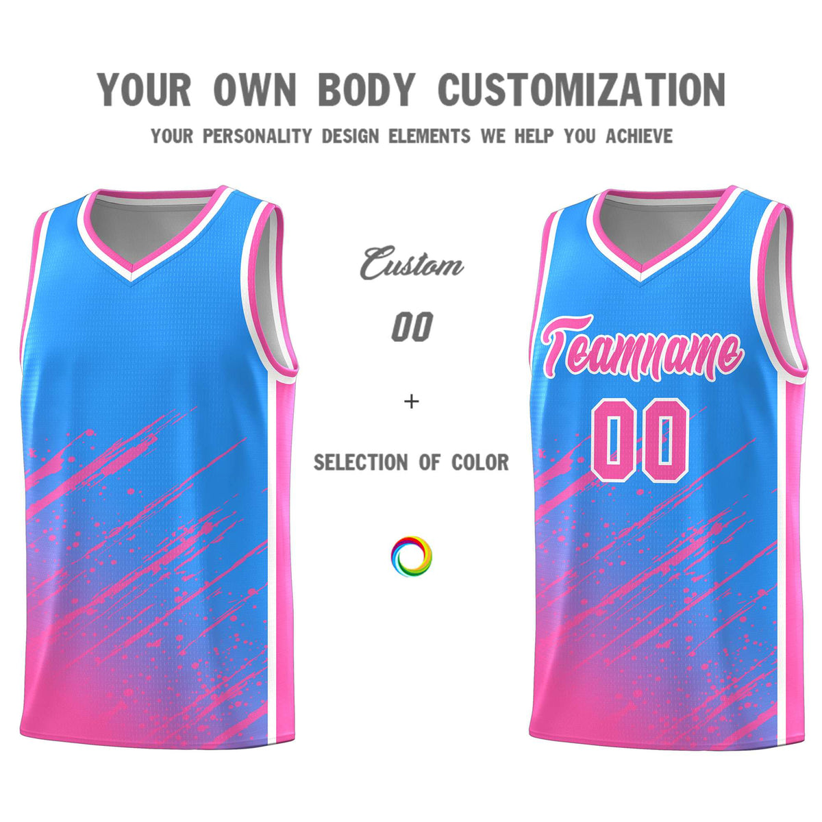 Custom Powder Blue Basketball Kits With Pink Paint Graffiti