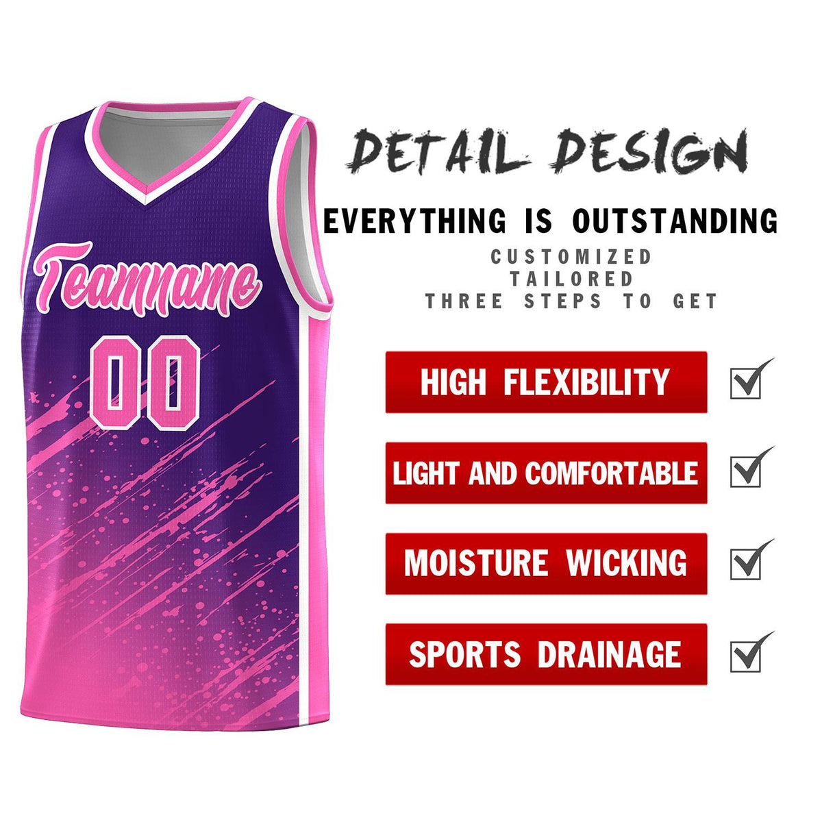 Custom Purple Basketball Kits With Pink Paint Graffiti