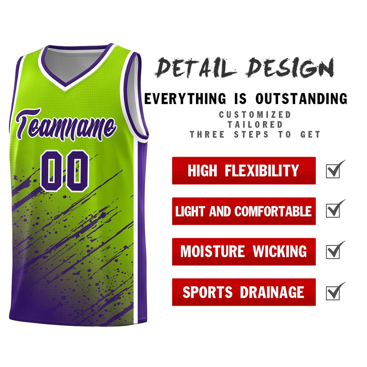 Custom Neon Green Basketball Kits With Purple Paint Graffiti