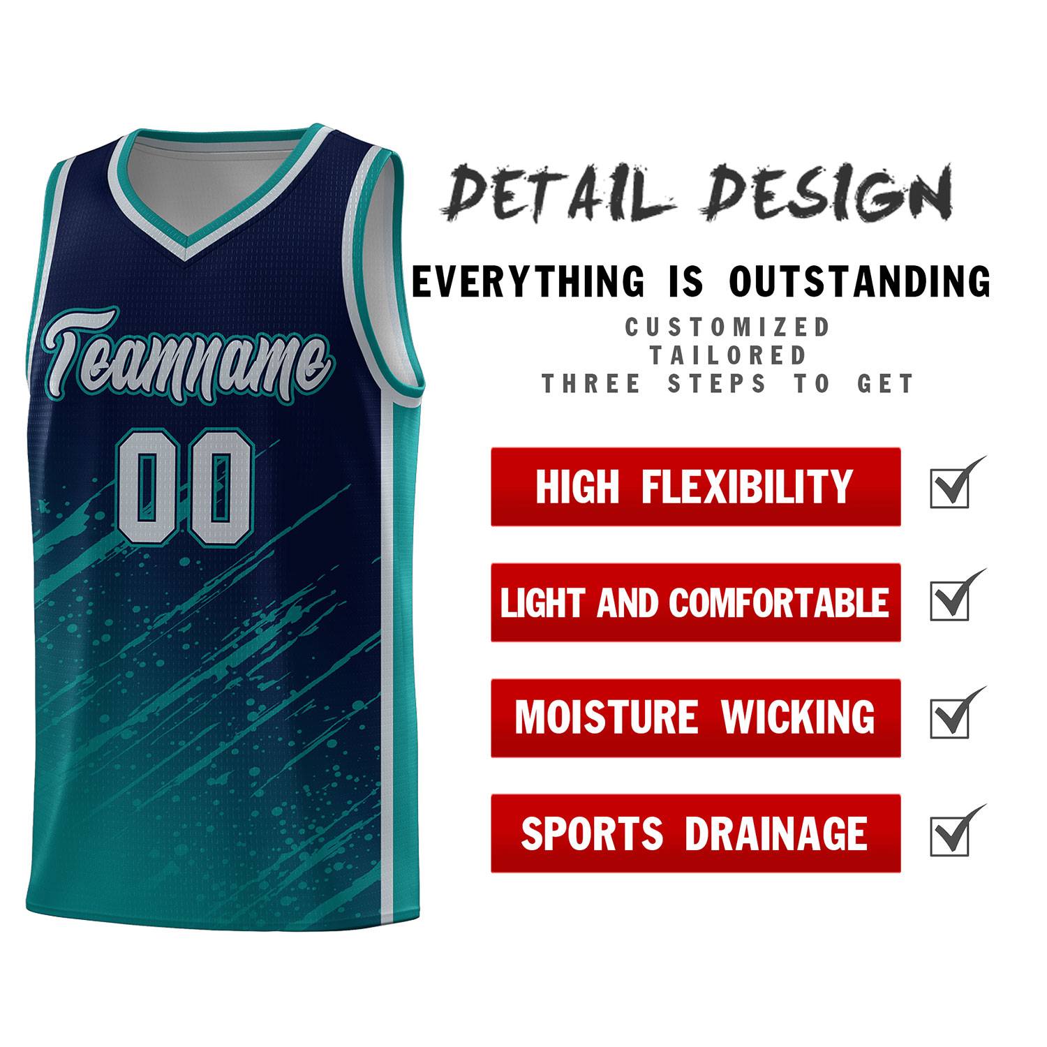 Custom Navy Basketball Kits With Aqua Paint Graffiti