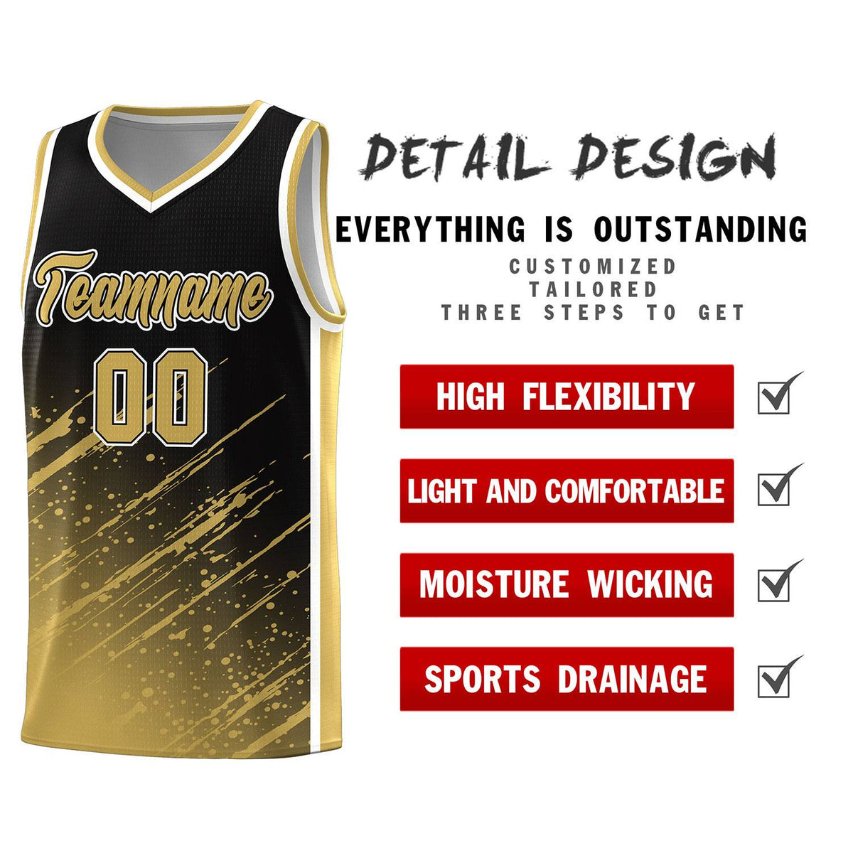 Custom Black Basketball Kits With Old Gold Paint Graffiti