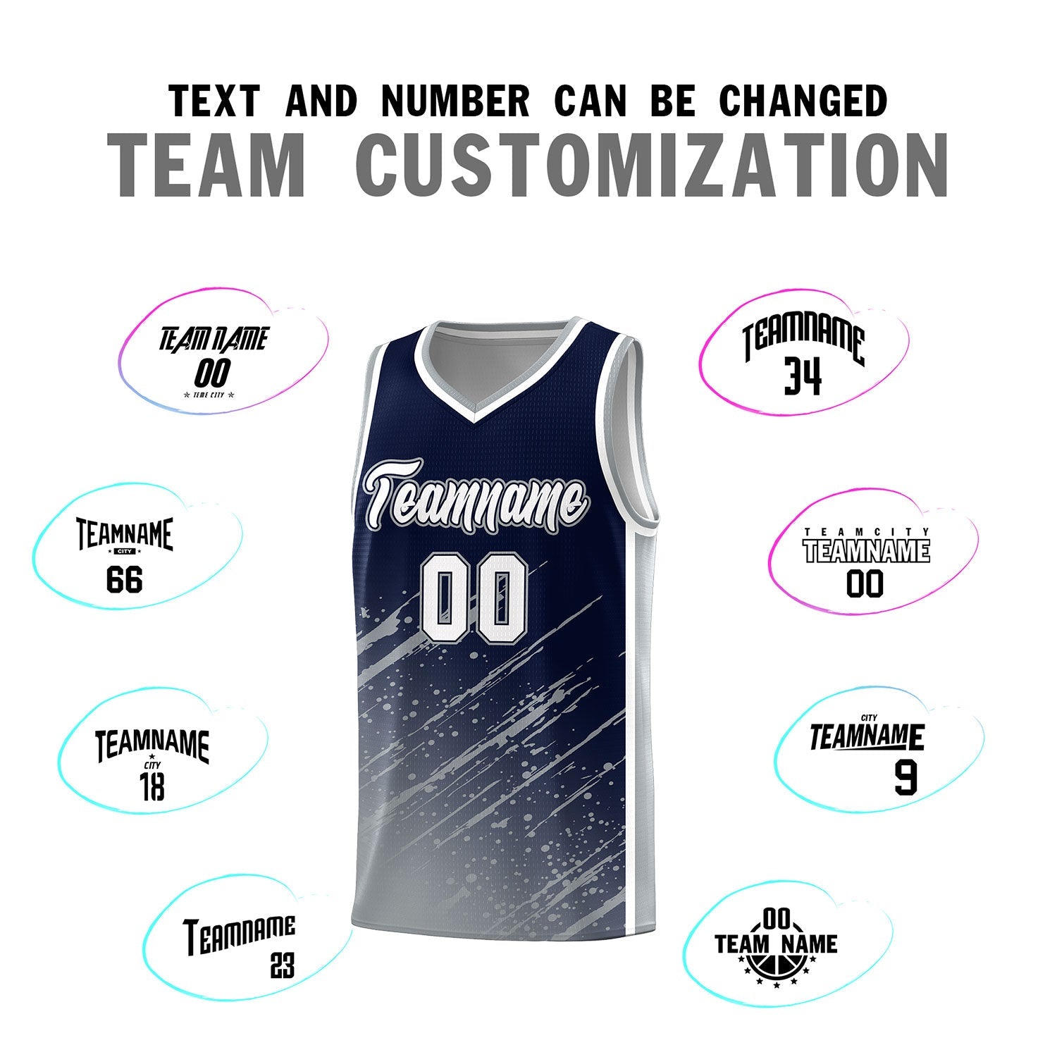 Custom Navy Basketball Kits With Gray Paint Graffiti