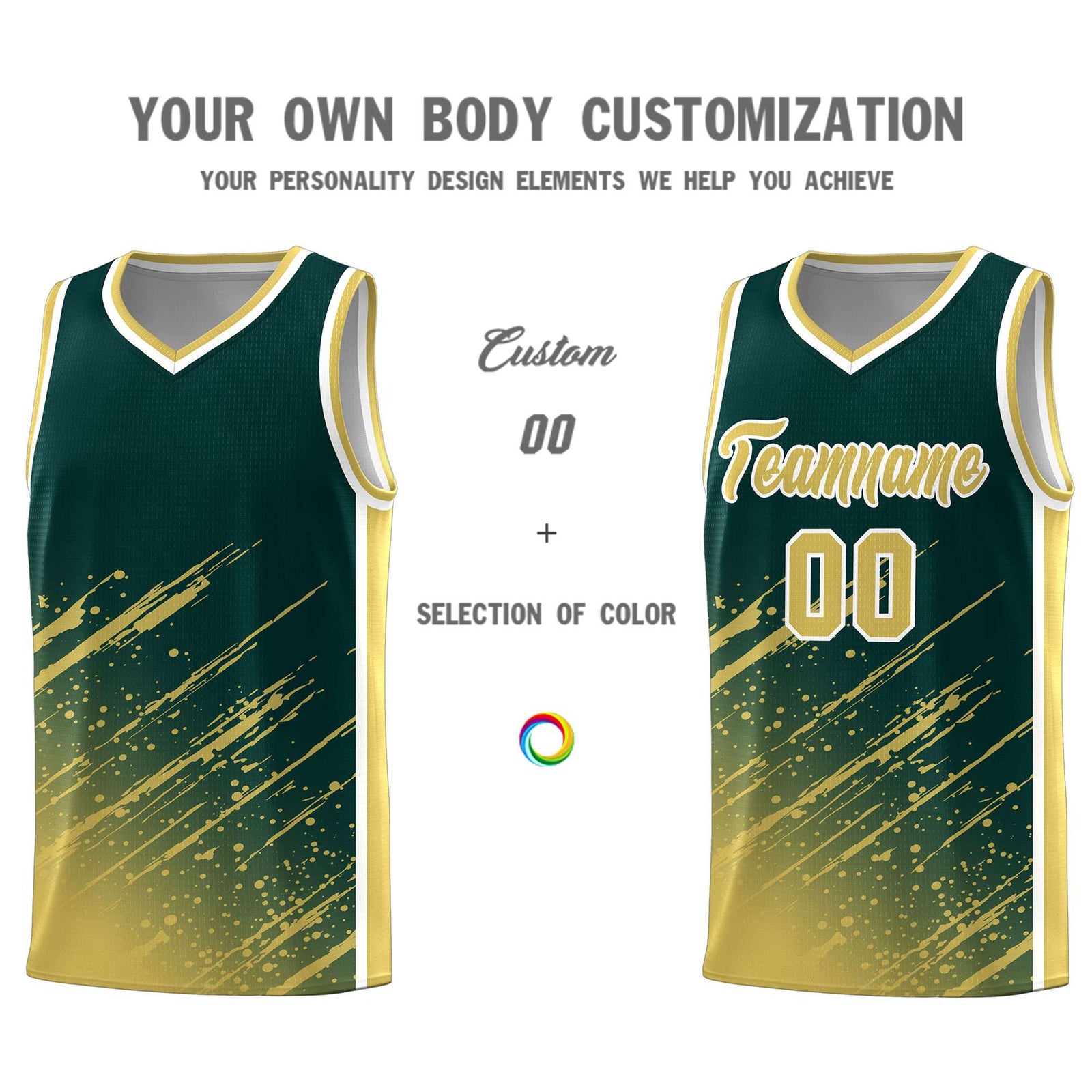 Custom Midnight Green Basketball Kits With Khaki Paint Graffiti