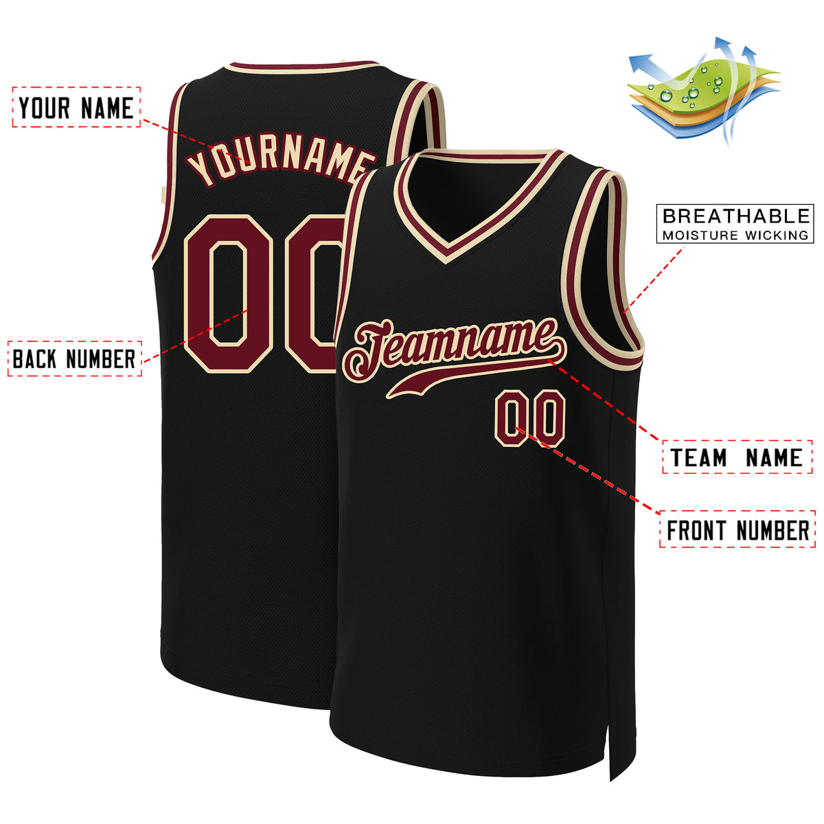 Custom Black Crimson-Khaki Classic Tops Basketball Jersey